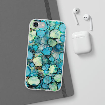 iPhone and Samsung Galaxy Flexi Phone Case Blue Bubbles - Alja Design