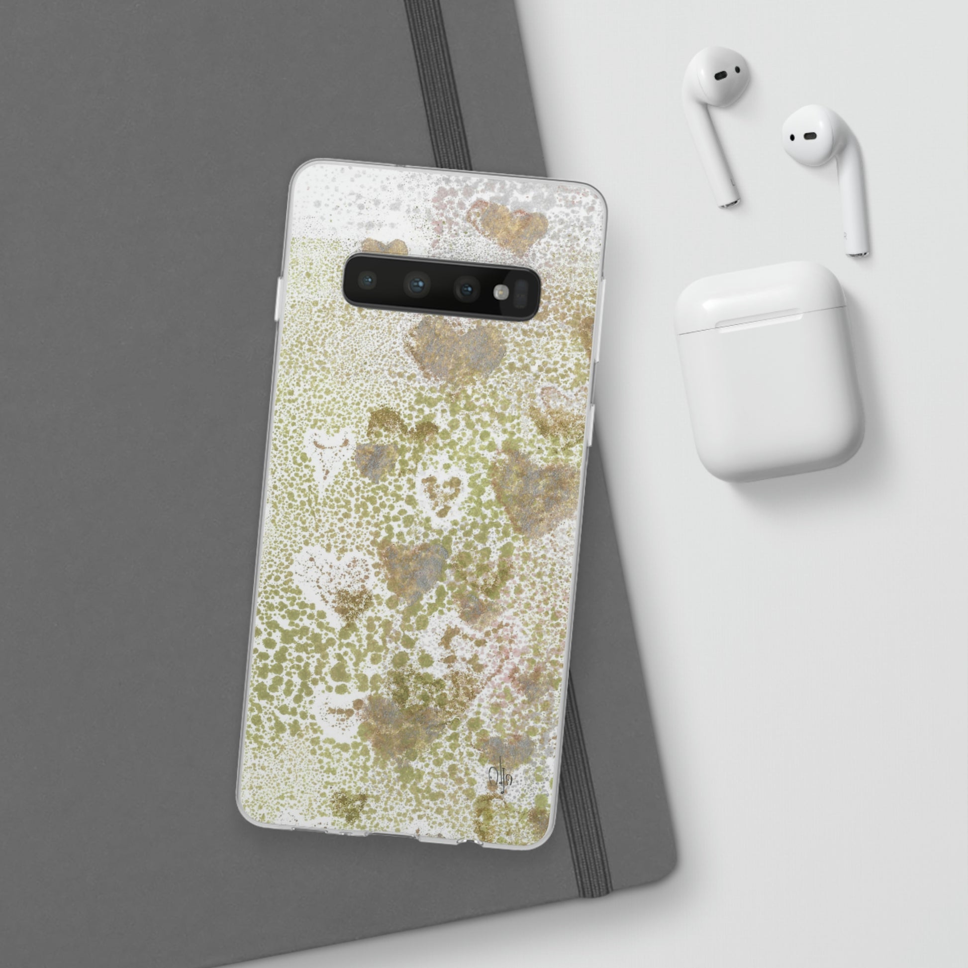 iPhone and Samsung Galaxy Flexi Phone Case Green Hearts - Alja Design