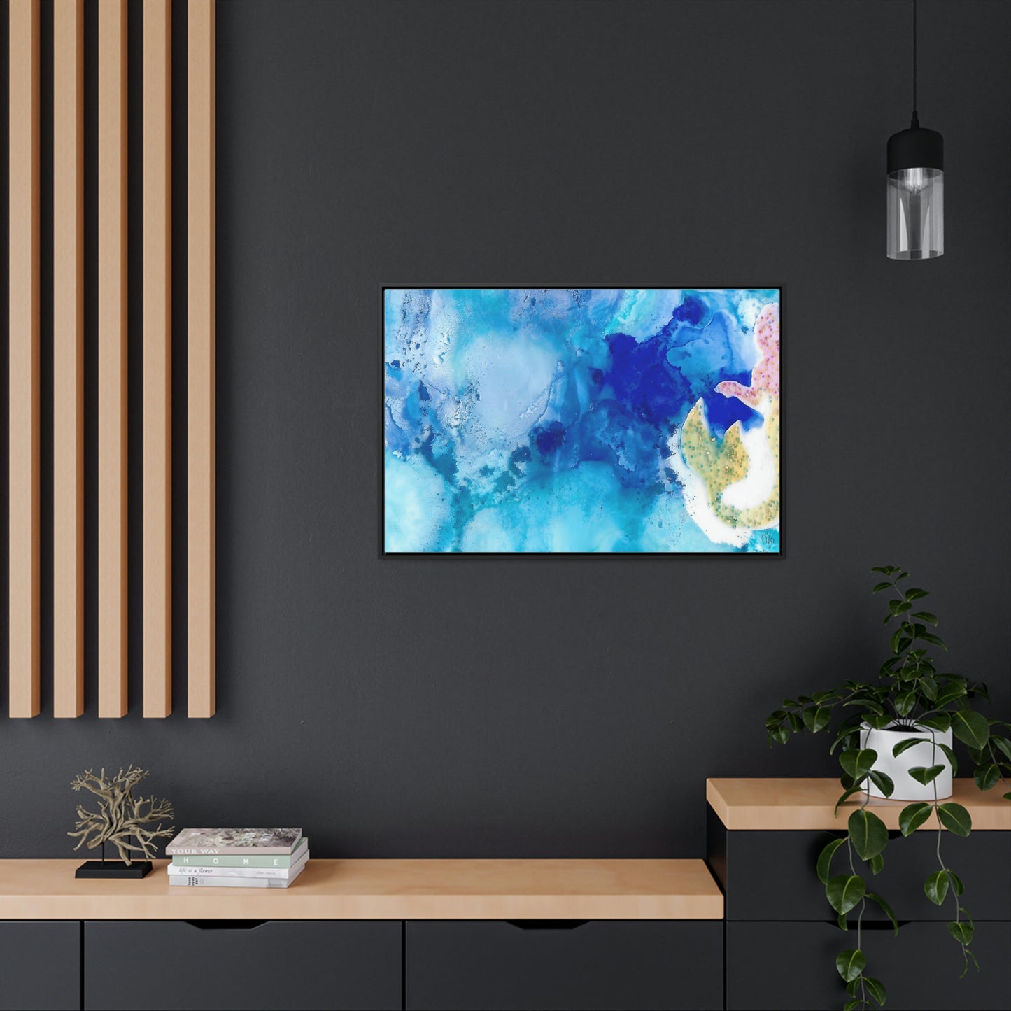 Blue Ice 3 Framed Canvas Print - Alja Design