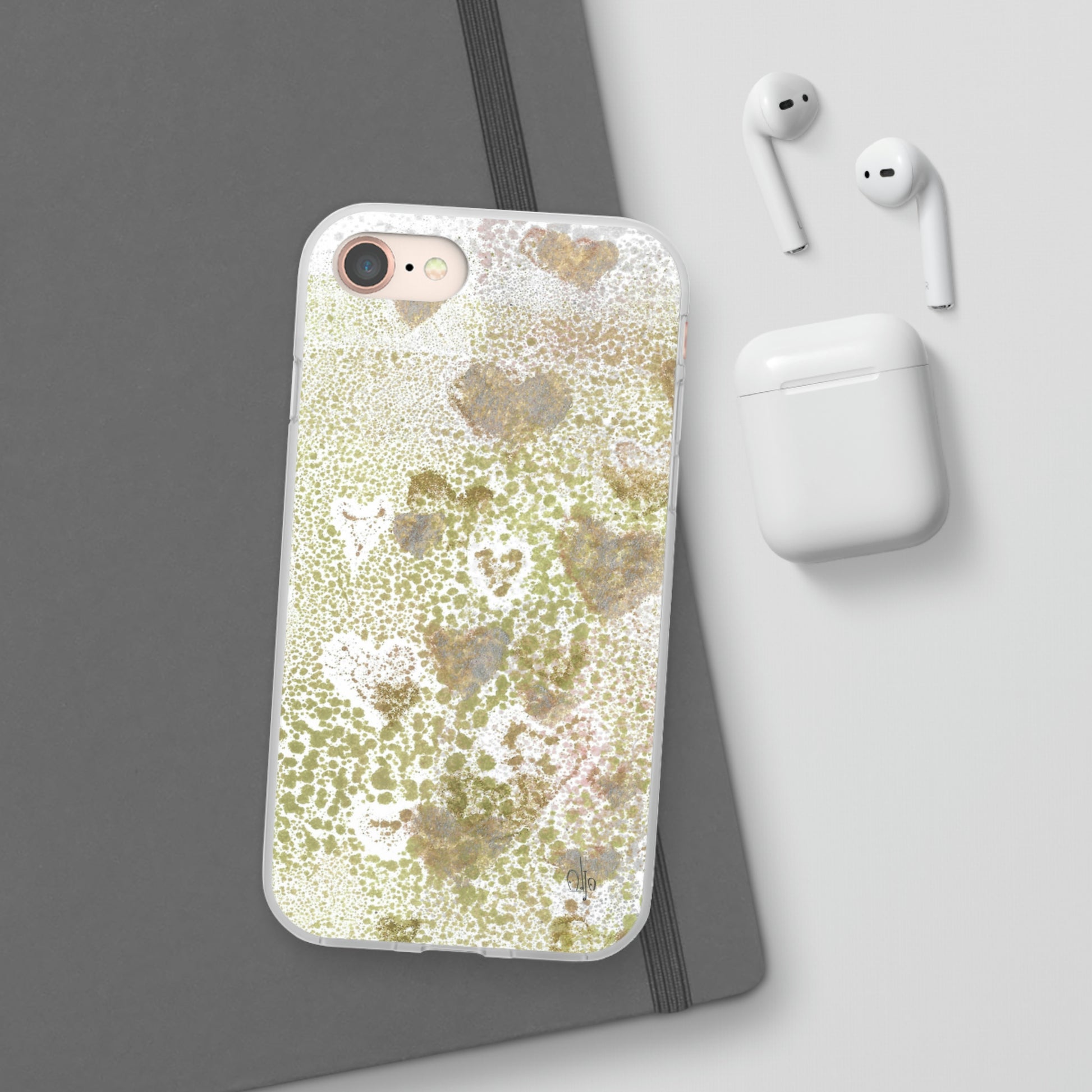 iPhone and Samsung Galaxy Flexi Phone Case Green Hearts - Alja Design