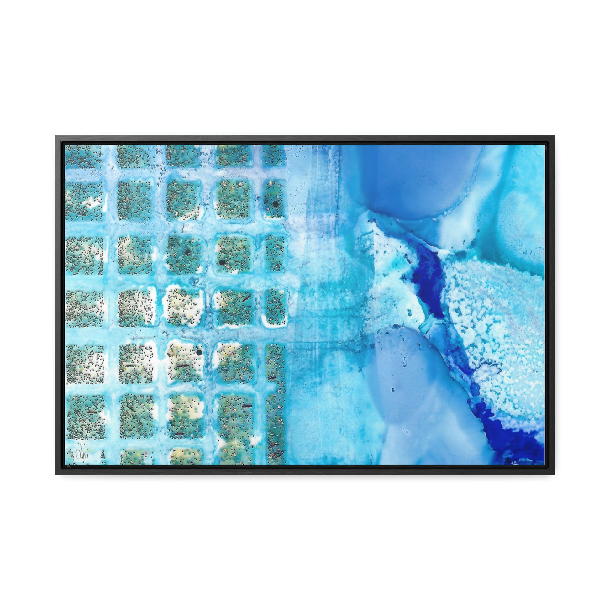 Blue Ice 14 Framed Canvas Print - Alja Design
