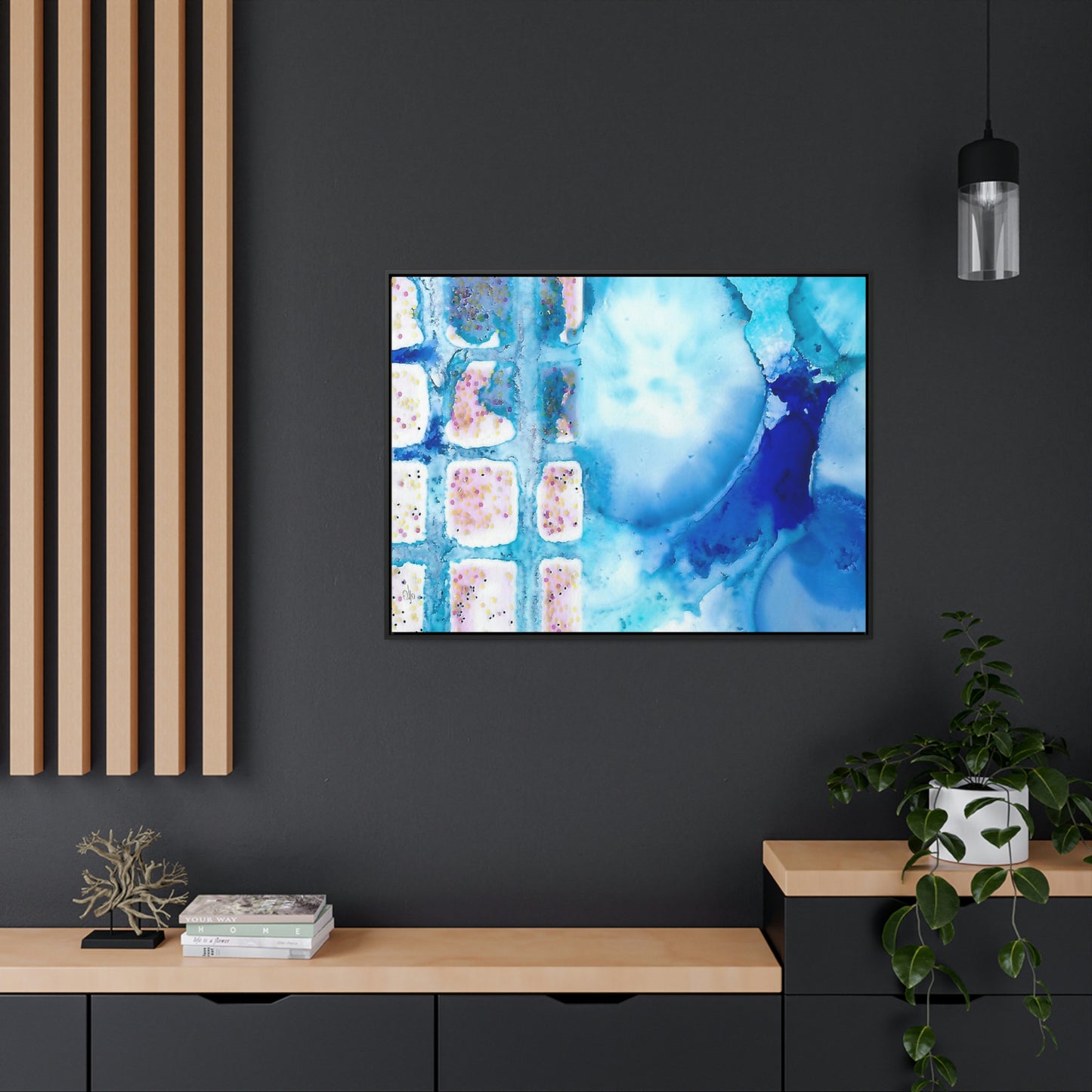 Blue Ice 10 Framed Canvas Print - Alja Design