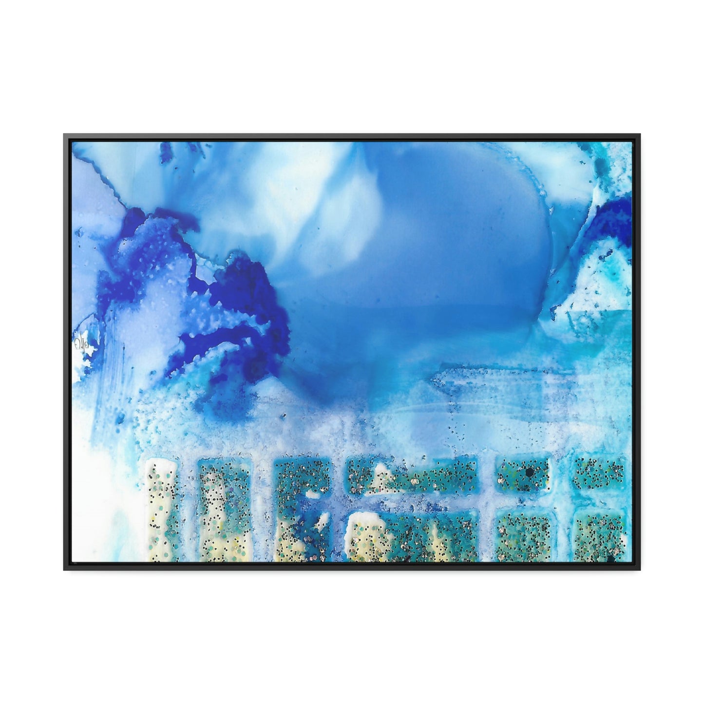 Blue Ice 7 Framed Canvas Print - Alja Design