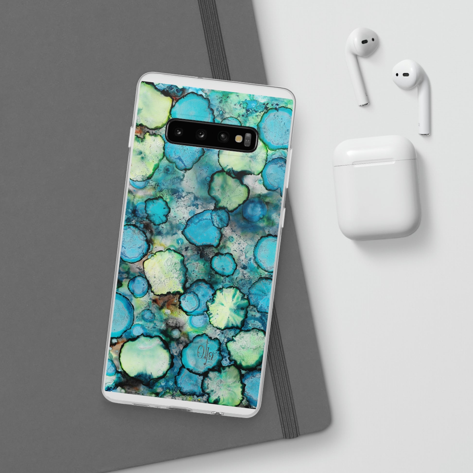 iPhone and Samsung Galaxy Flexi Phone Case Blue Bubbles - Alja Design