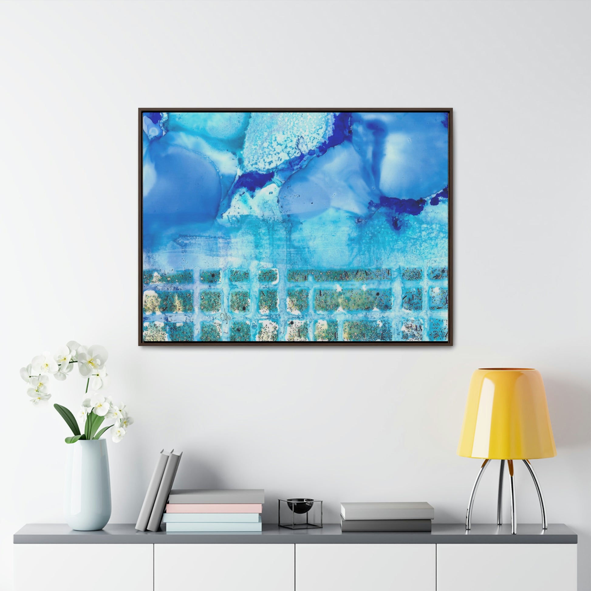 Blue Ice 1 Framed Canvas Print - Alja Design