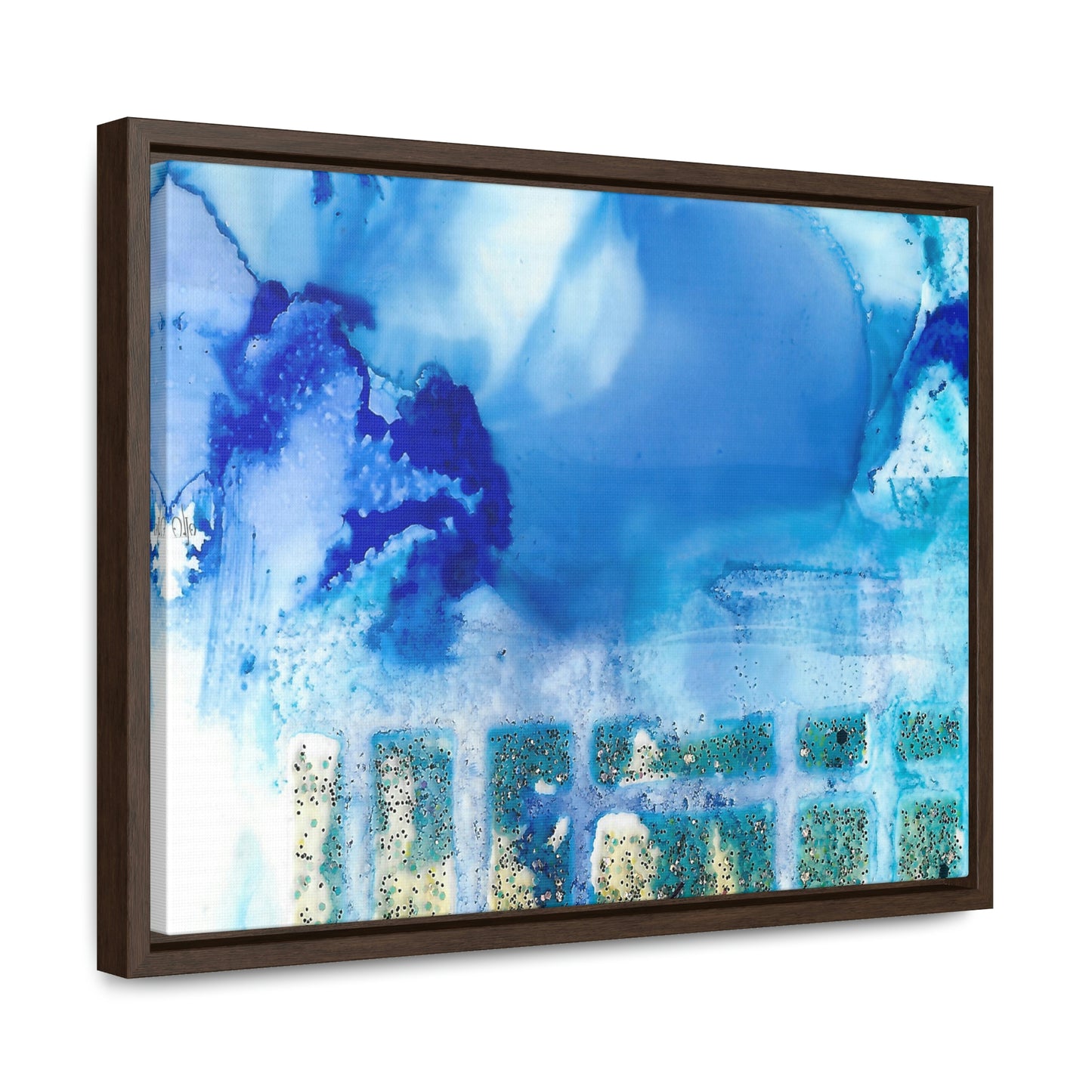 Blue Ice 7 Framed Canvas Print - Alja Design