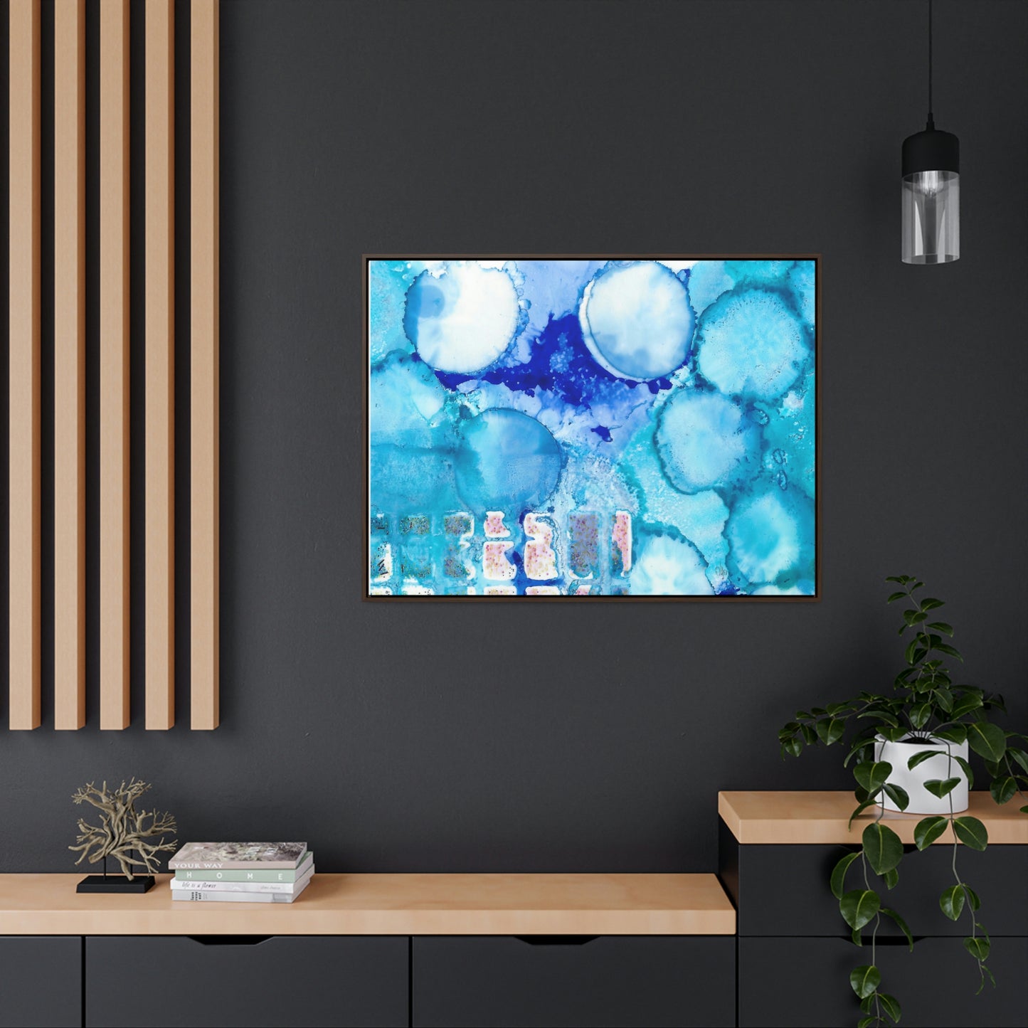 Blue Ice 5 Framed Canvas Print - Alja Design