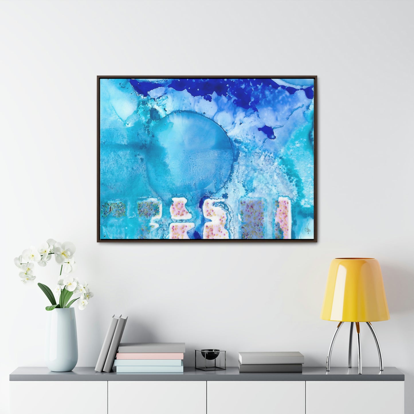 Blue Ice 9 Framed Canvas Print - Alja Design