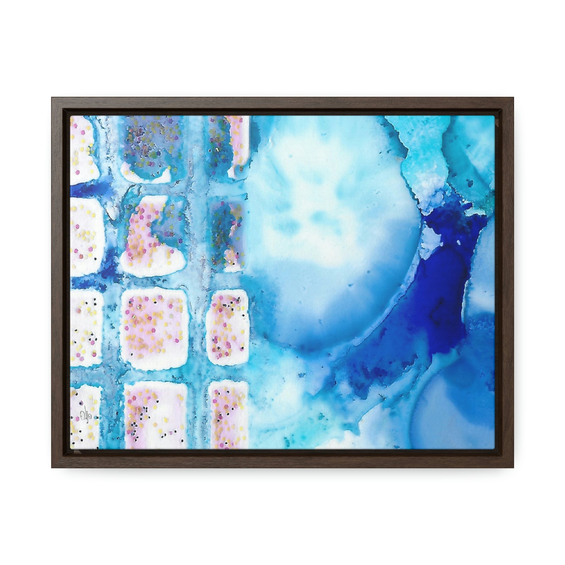 Blue Ice 10 Framed Canvas Print - Alja Design