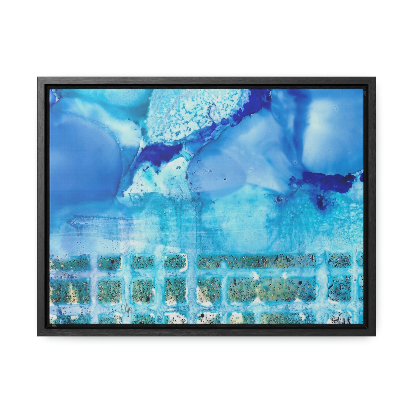 Blue Ice 1 Framed Canvas Print - Alja Design