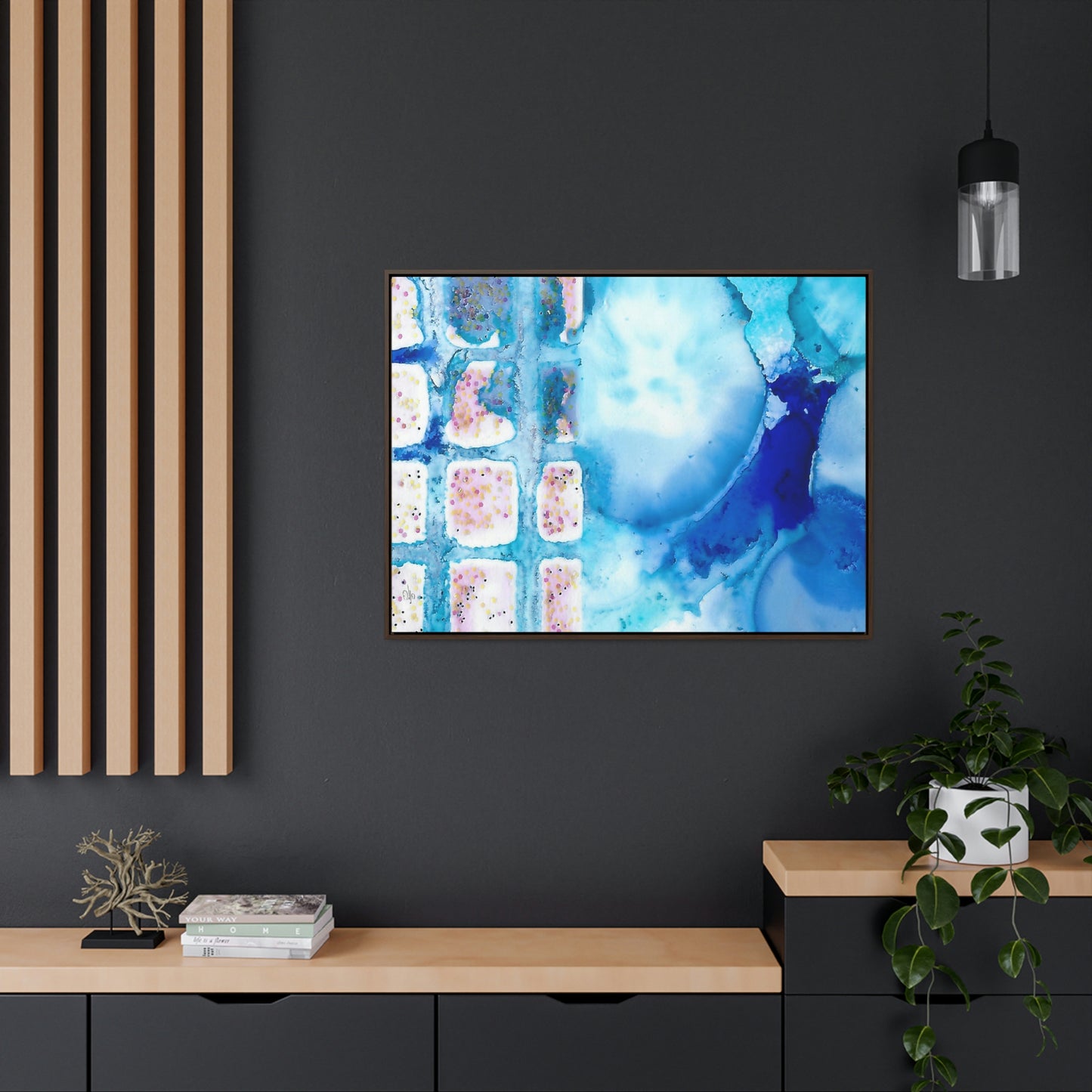 Blue Ice 10 Framed Canvas Print - Alja Design