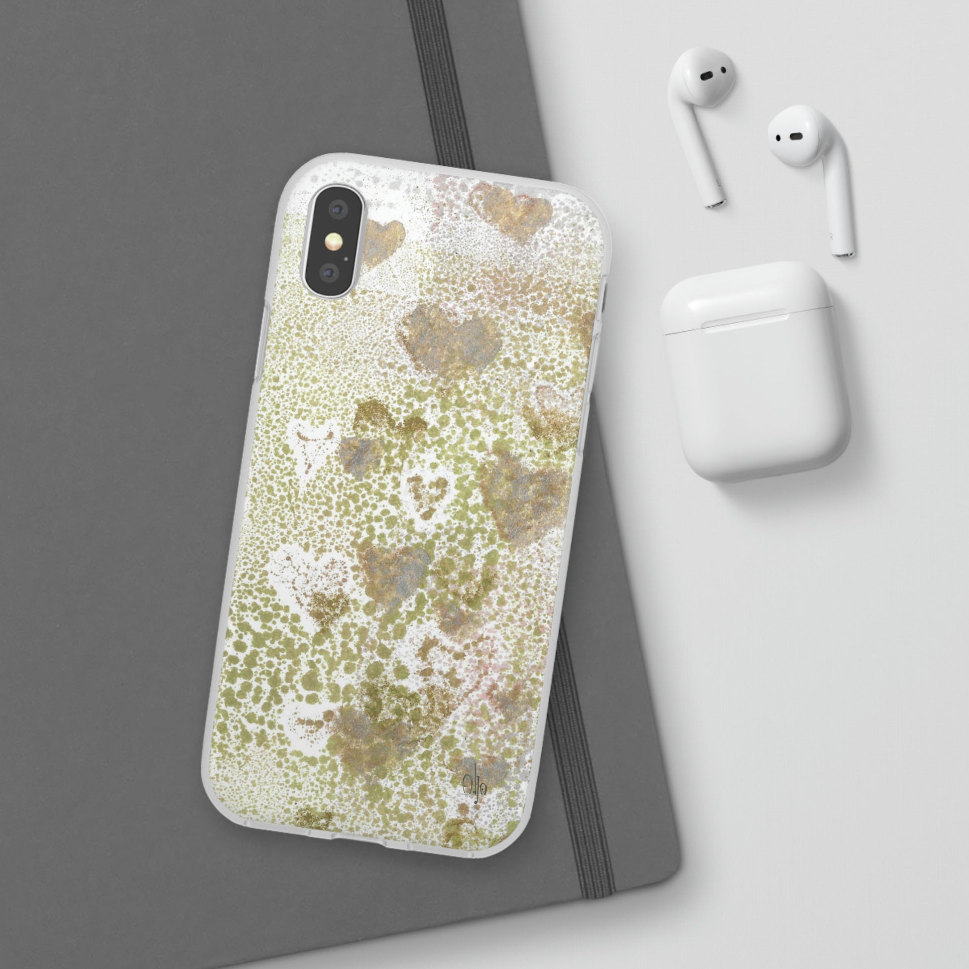 iPhone and Samsung Galaxy Flexi Phone Case Green Hearts - Alja Design