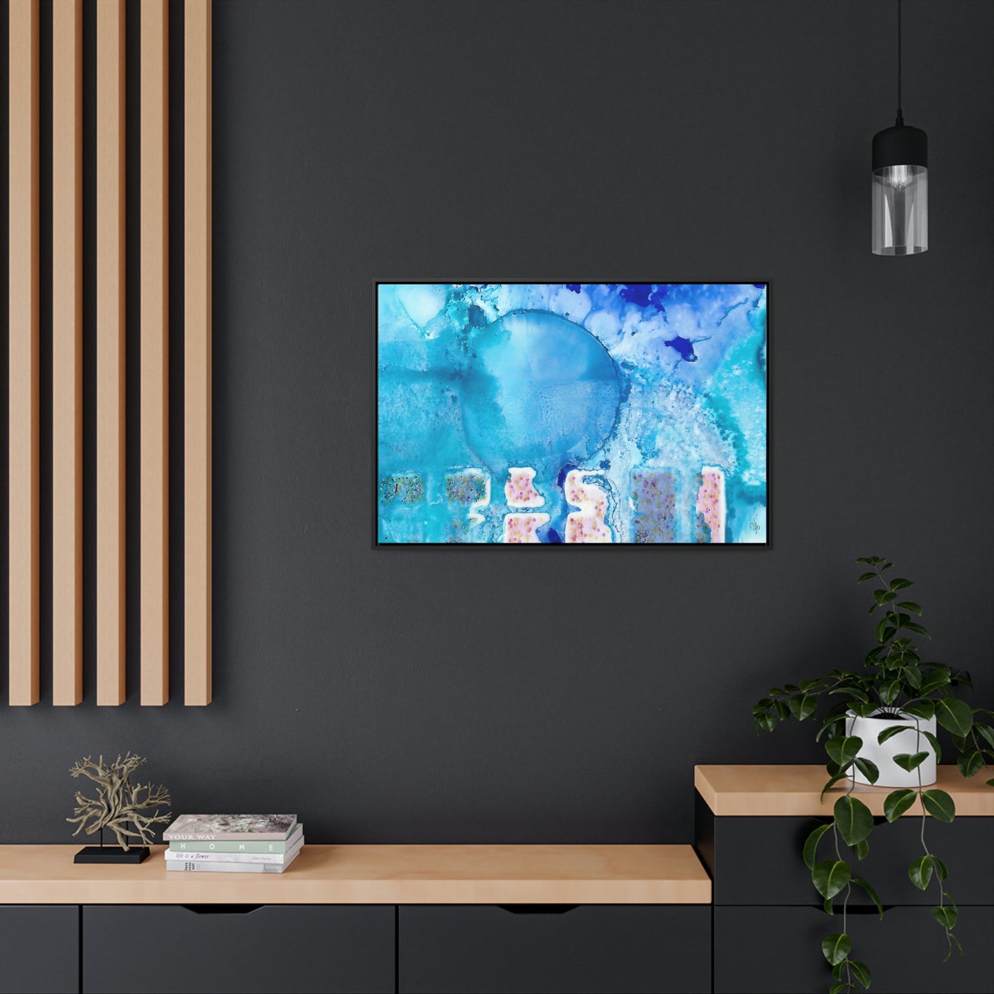 Blue Ice 9 Framed Canvas Print - Alja Design