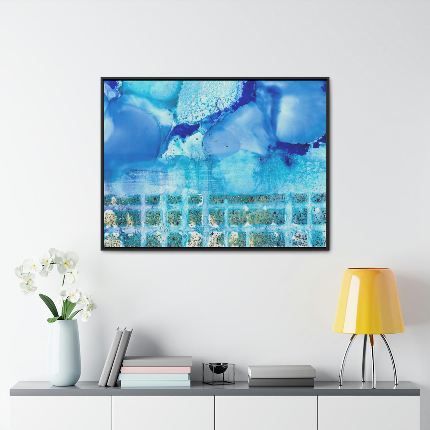 Blue Ice 1 Framed Canvas Print - Alja Design