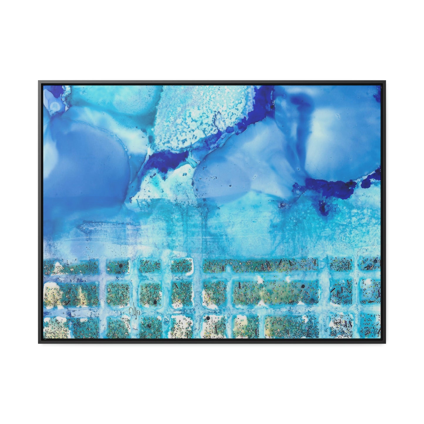 Blue Ice 1 Framed Canvas Print - Alja Design