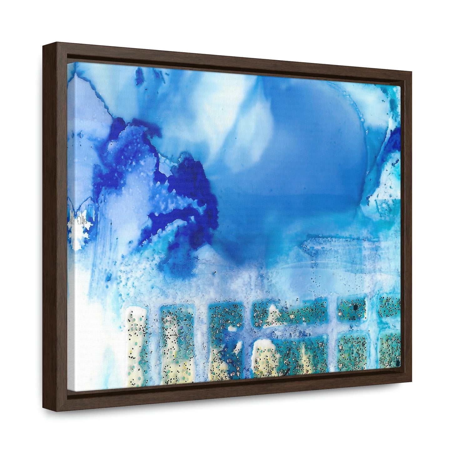 Blue Ice 7 Framed Canvas Print - Alja Design