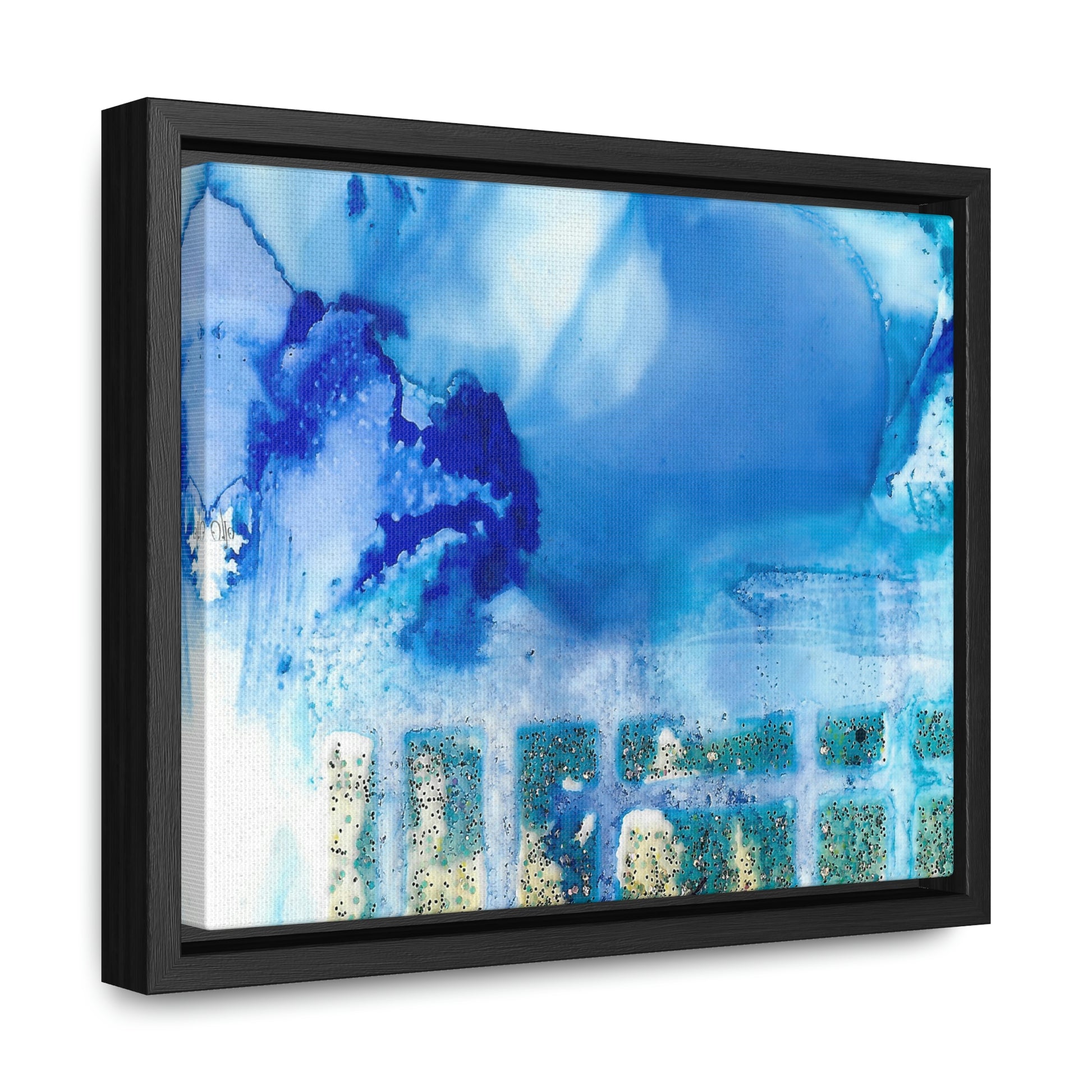Blue Ice 7 Framed Canvas Print - Alja Design