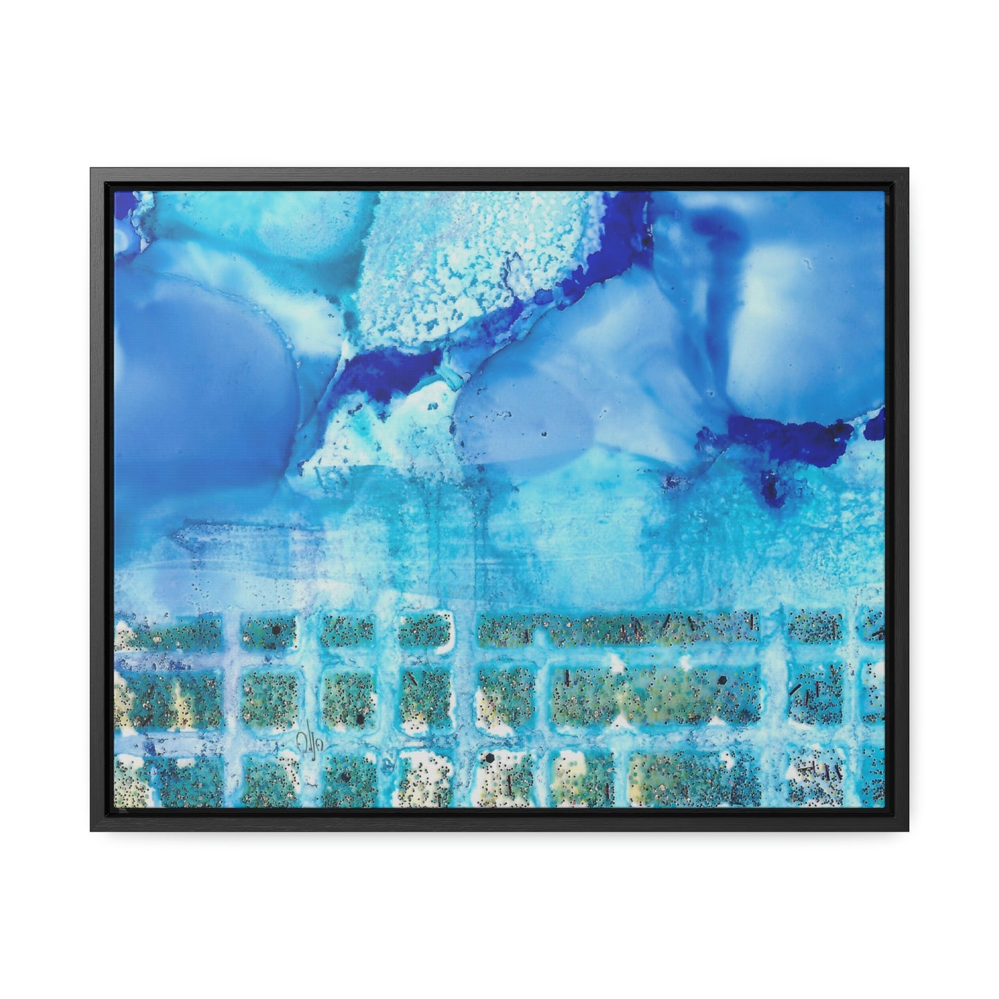 Blue Ice 1 Framed Canvas Print - Alja Design