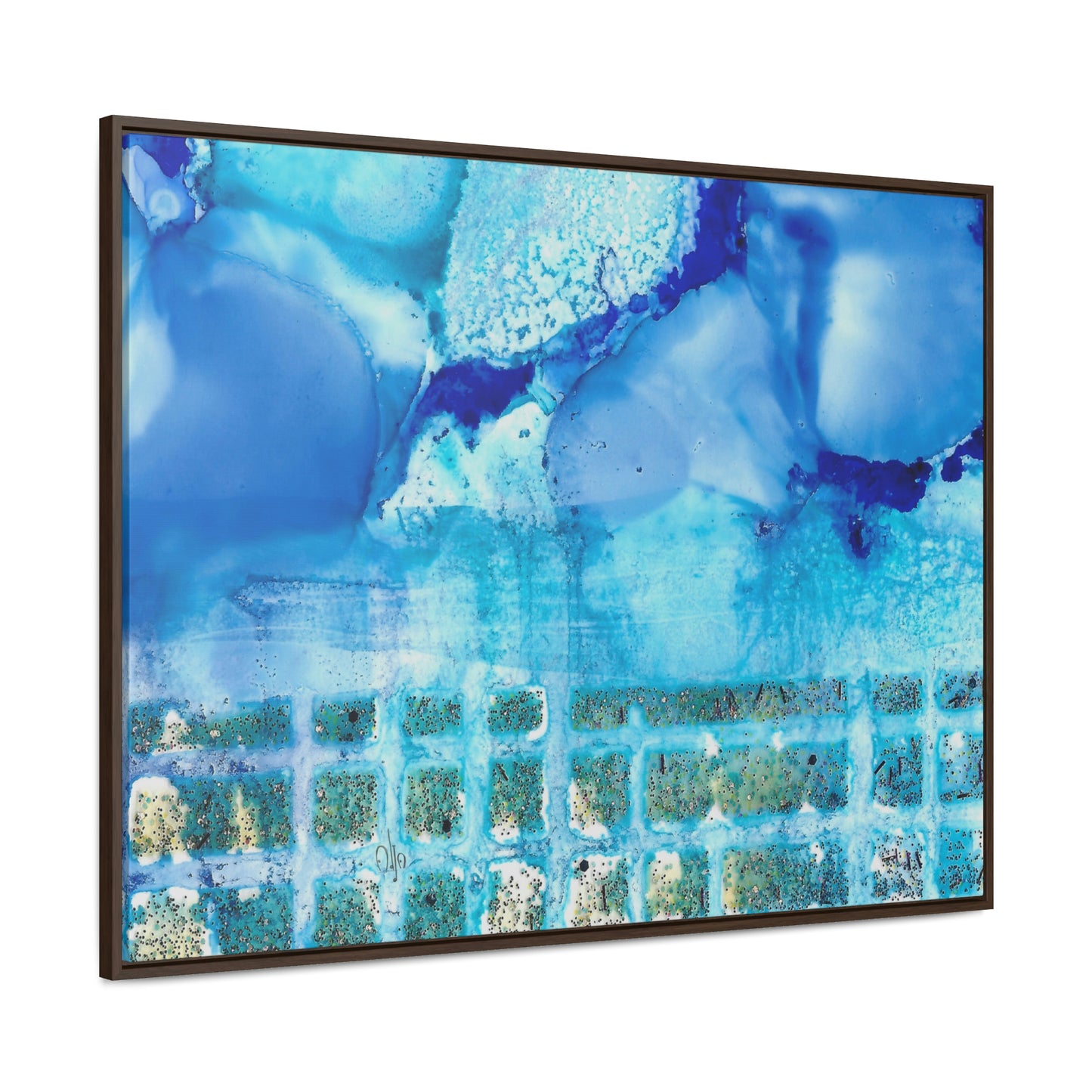 Blue Ice 1 Framed Canvas Print - Alja Design