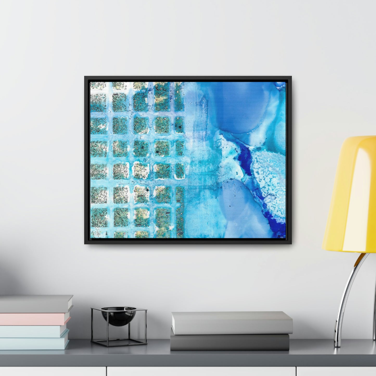 Blue Ice 14 Framed Canvas Print - Alja Design