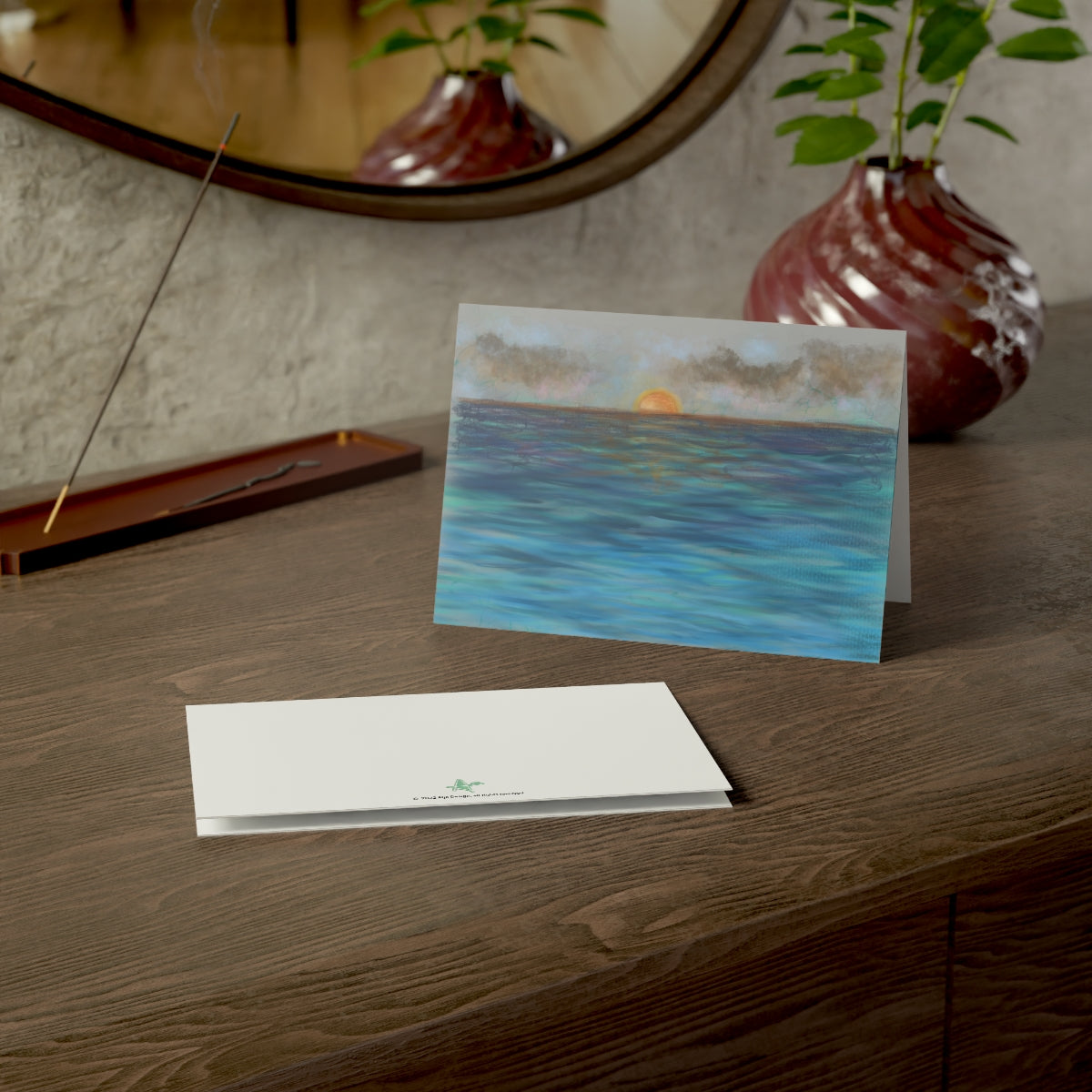 Blue Sunset Folded Greeting Card