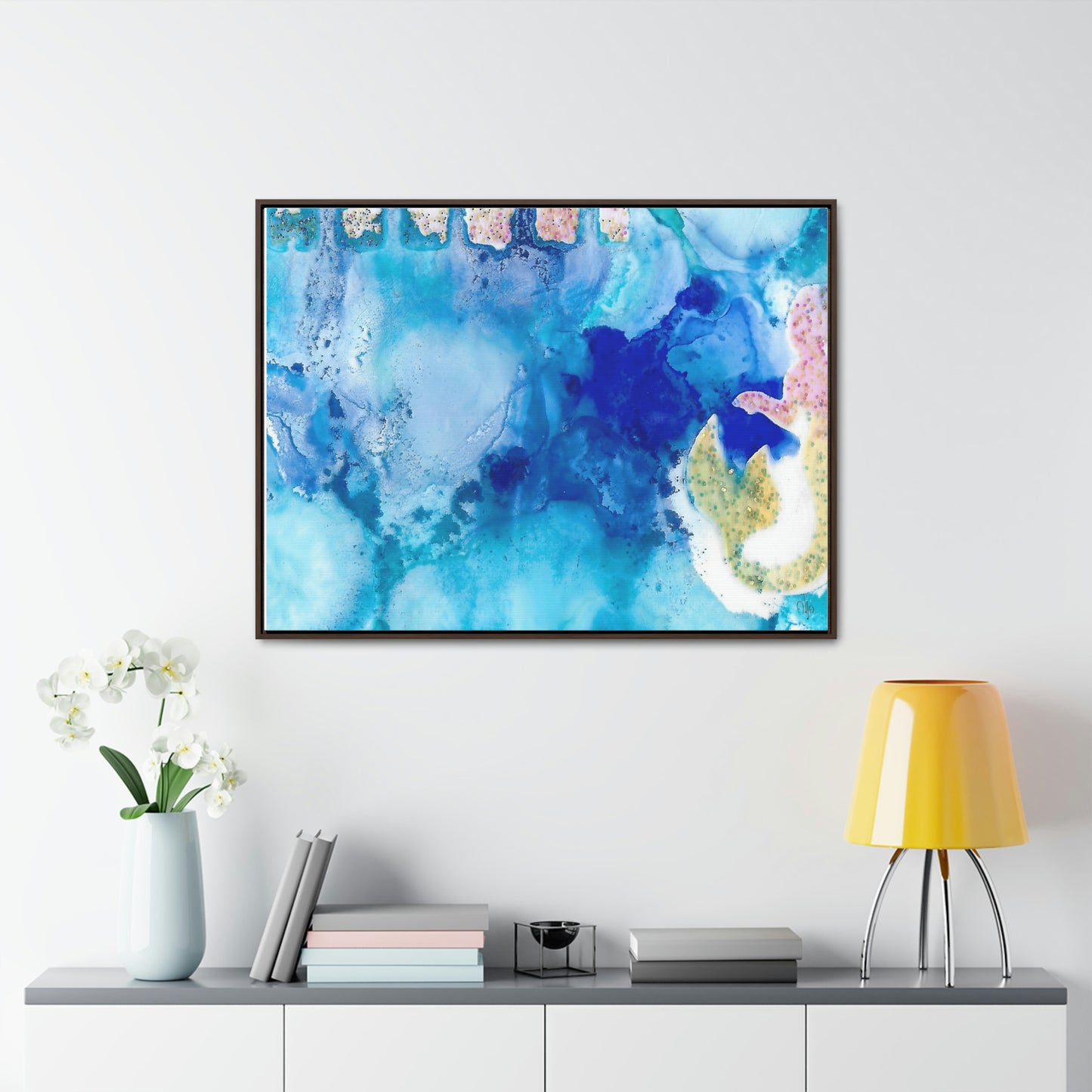 Blue Ice 3 Framed Canvas Print - Alja Design