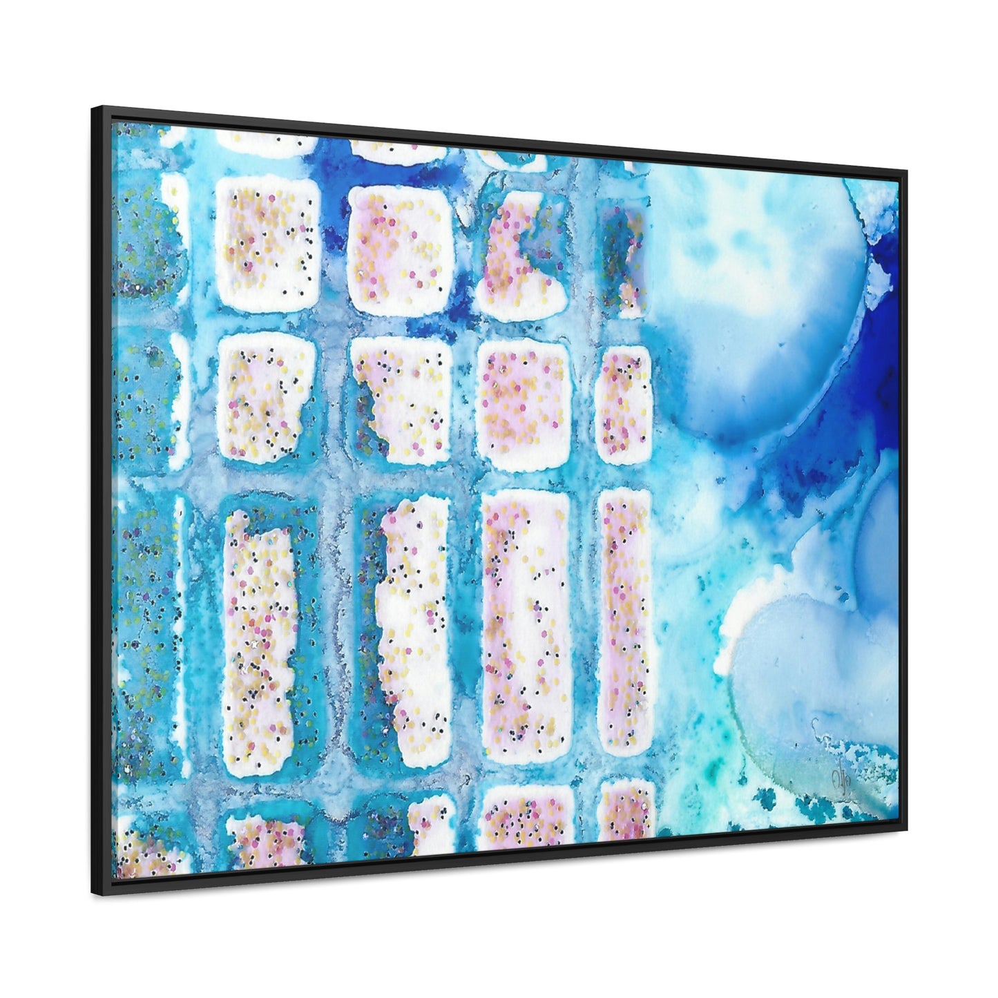 Blue Ice 6 Framed Canvas Print - Alja Design