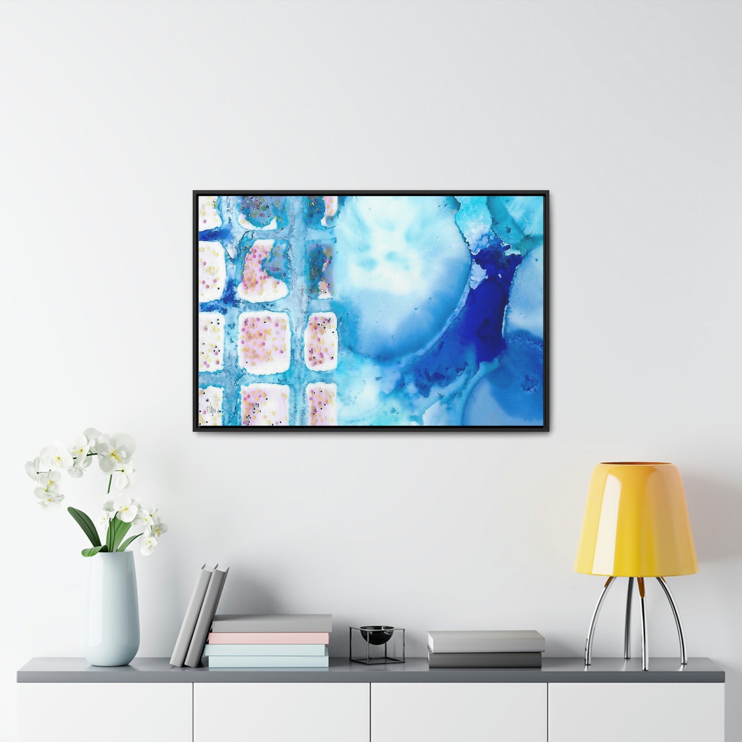 Blue Ice 10 Framed Canvas Print - Alja Design