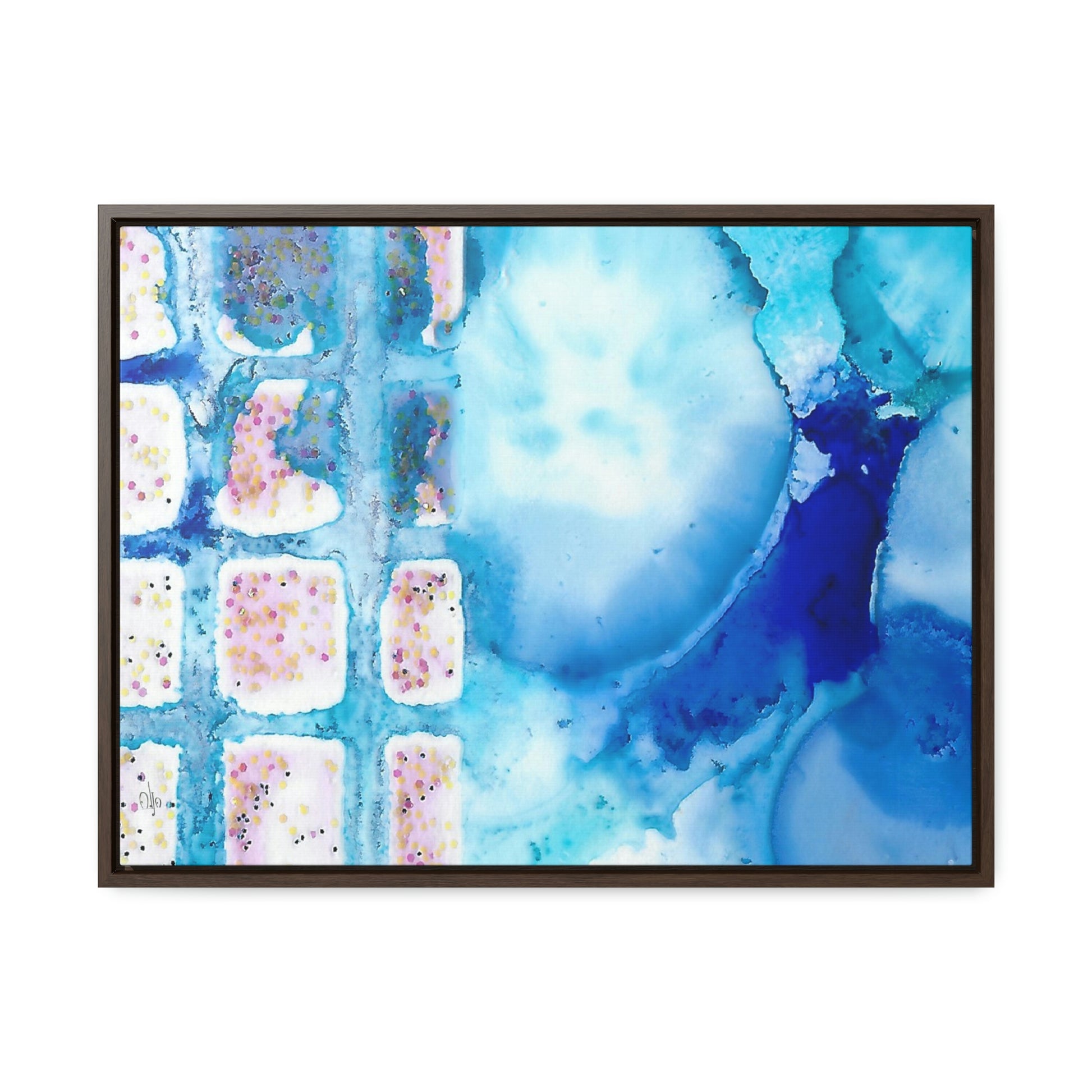 Blue Ice 10 Framed Canvas Print - Alja Design