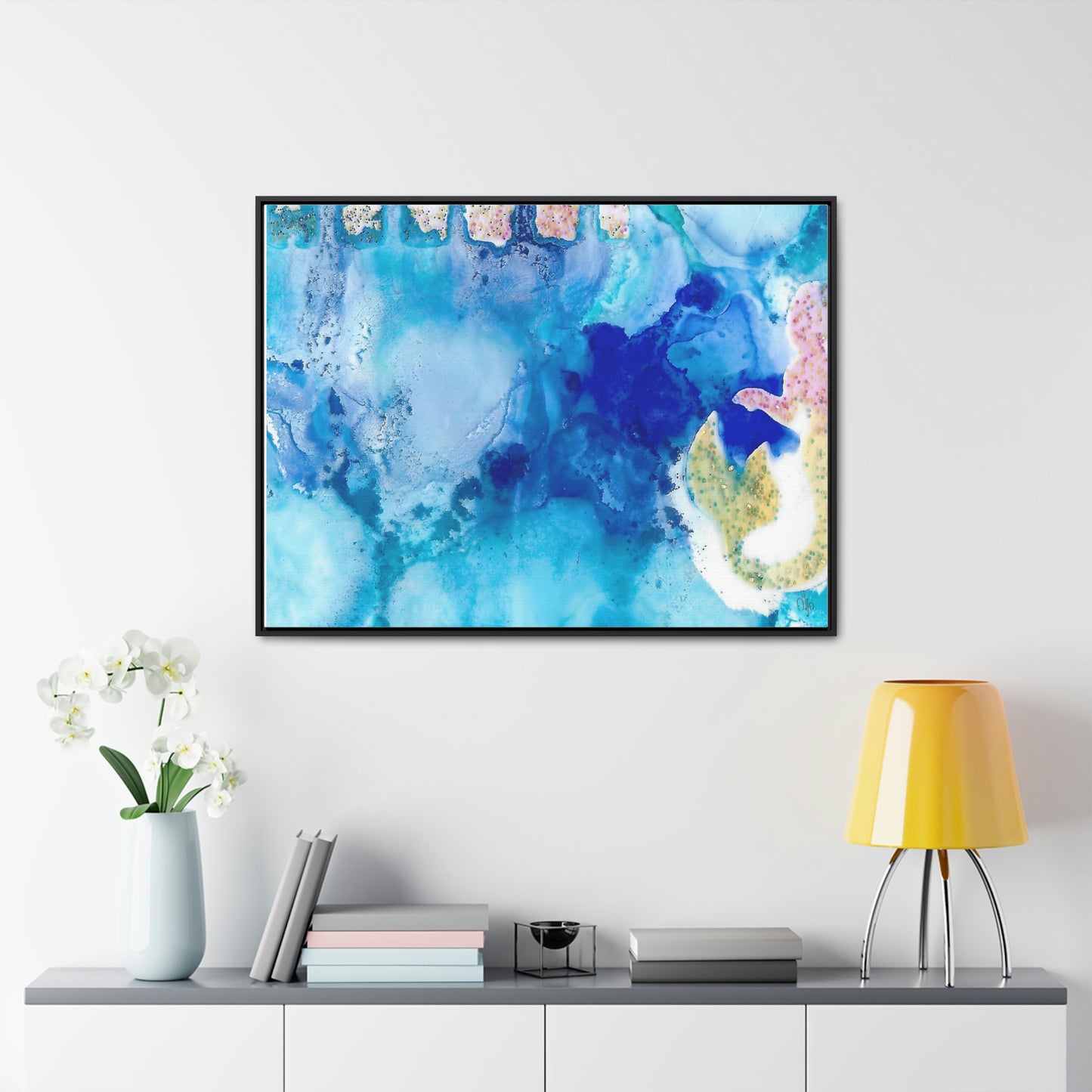 Blue Ice 3 Framed Canvas Print - Alja Design