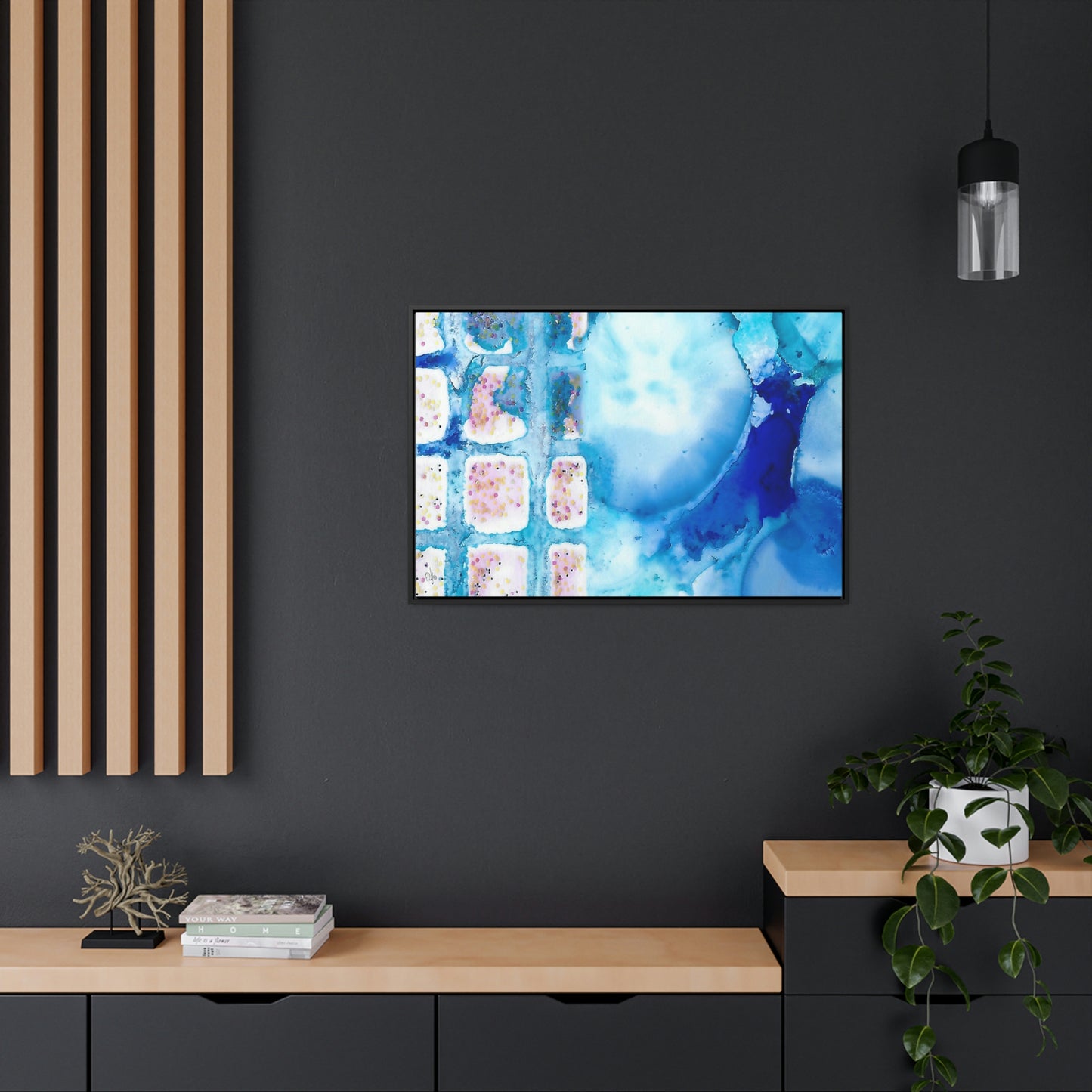 Blue Ice 10 Framed Canvas Print - Alja Design