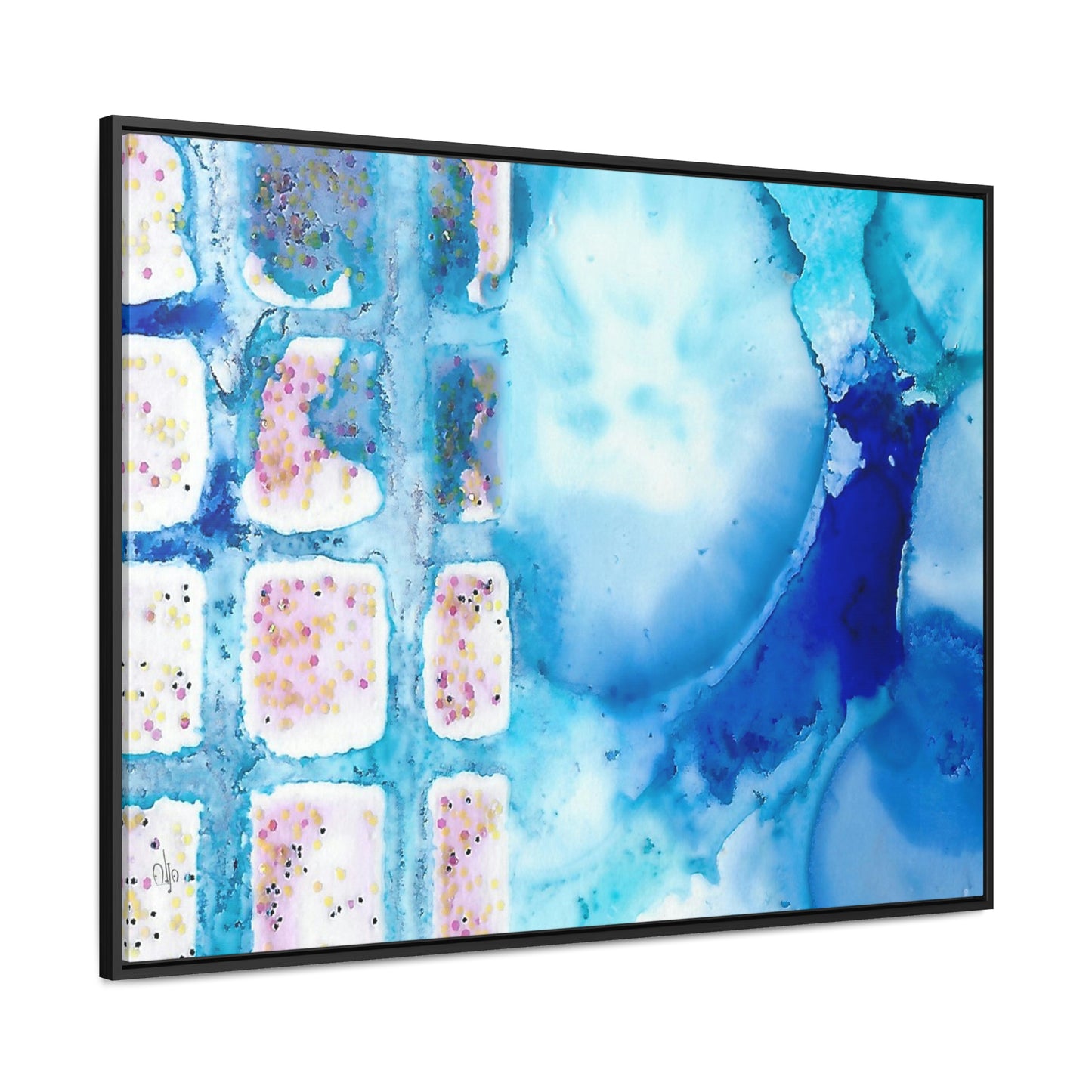 Blue Ice 10 Framed Canvas Print - Alja Design