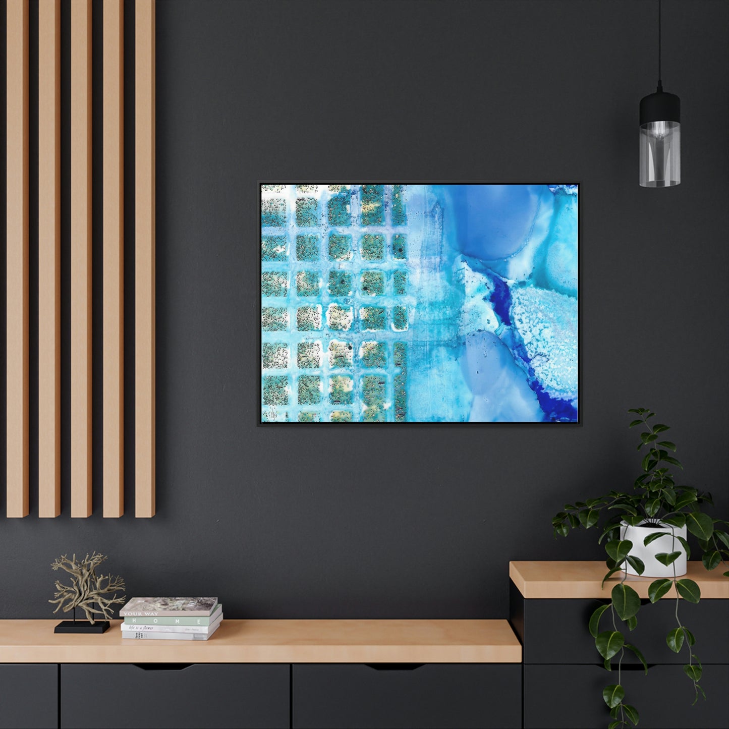 Blue Ice 14 Framed Canvas Print - Alja Design