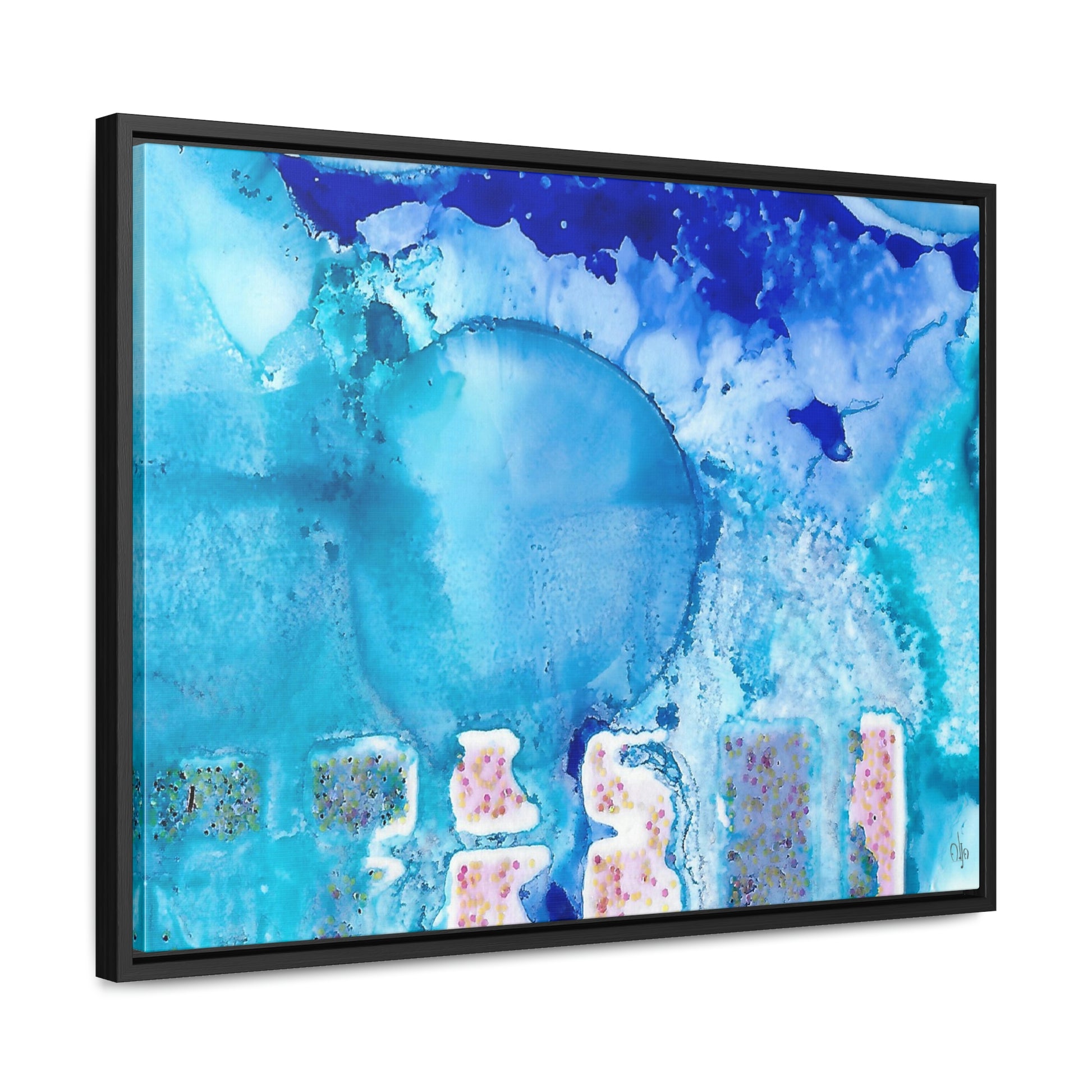 Blue Ice 9 Framed Canvas Print - Alja Design