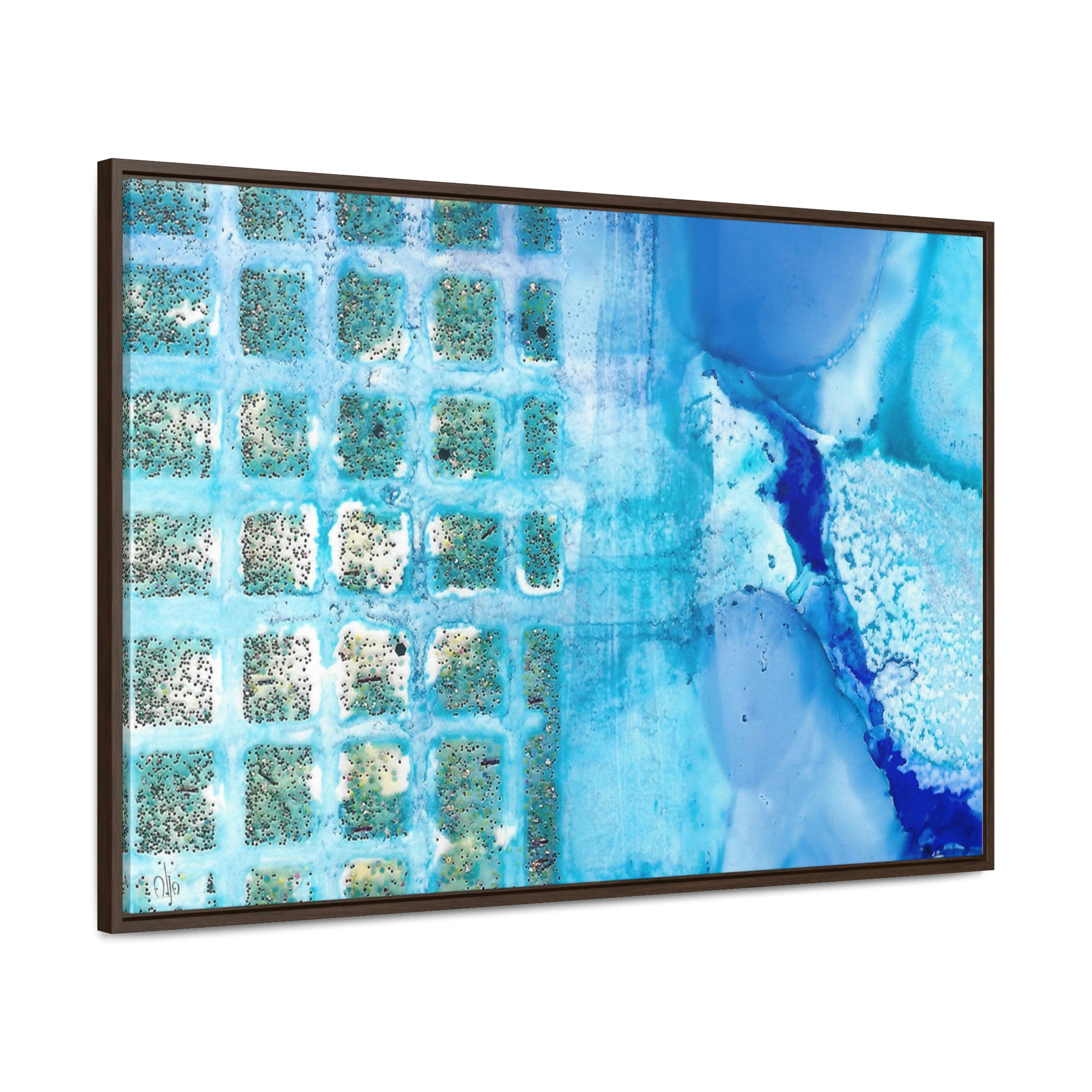 Blue Ice 14 Framed Canvas Print - Alja Design