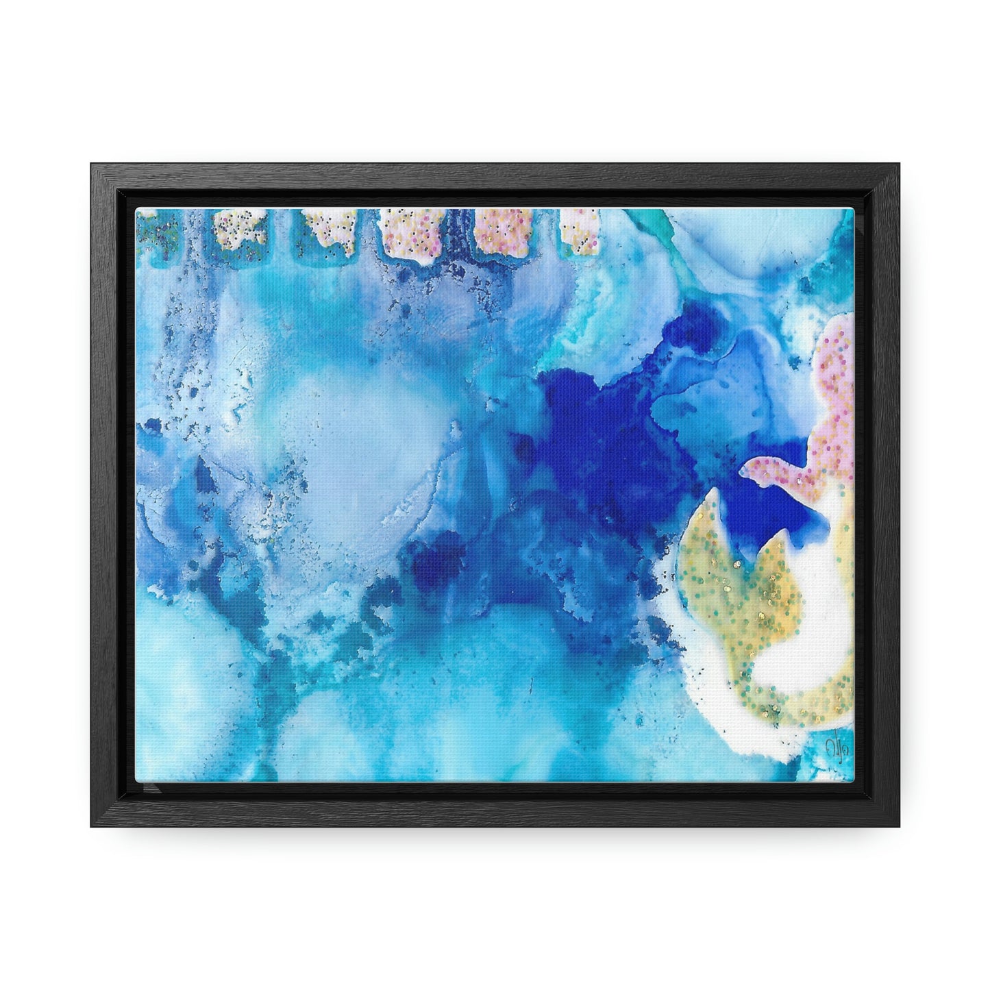 Blue Ice 3 Framed Canvas Print - Alja Design