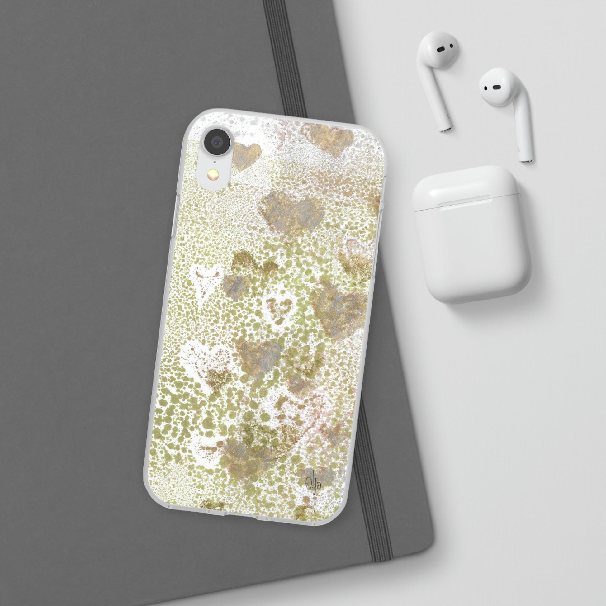 iPhone and Samsung Galaxy Flexi Phone Case Green Hearts - Alja Design