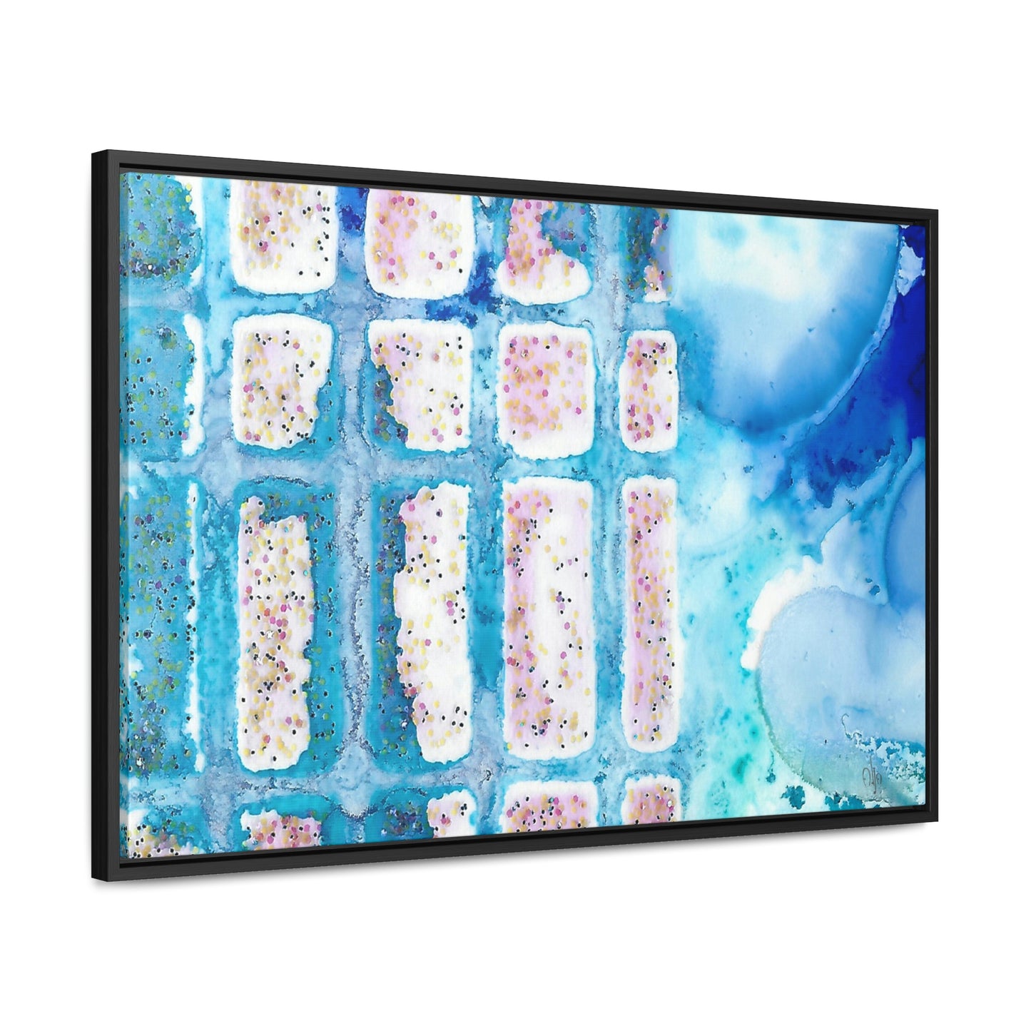 Blue Ice 6 Framed Canvas Print - Alja Design