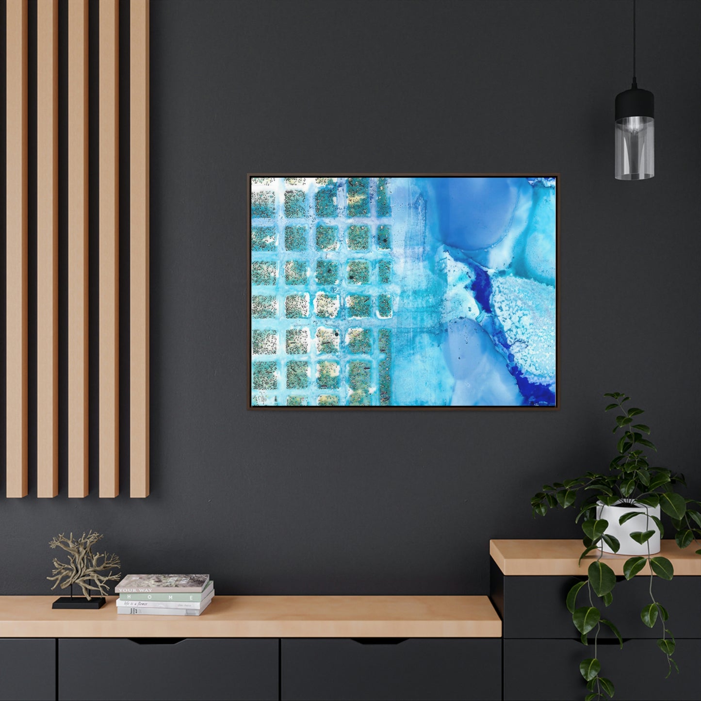 Blue Ice 14 Framed Canvas Print - Alja Design