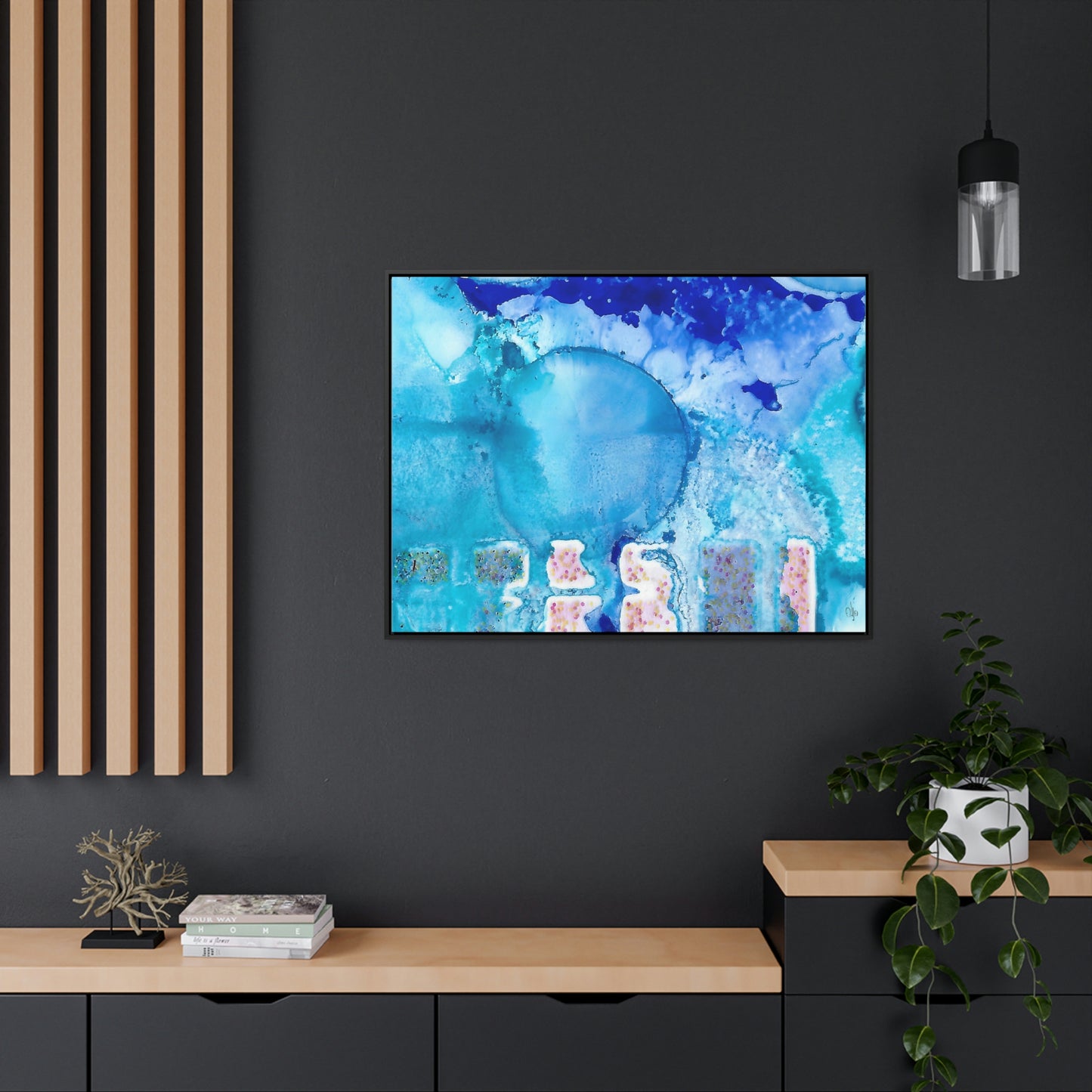 Blue Ice 9 Framed Canvas Print - Alja Design