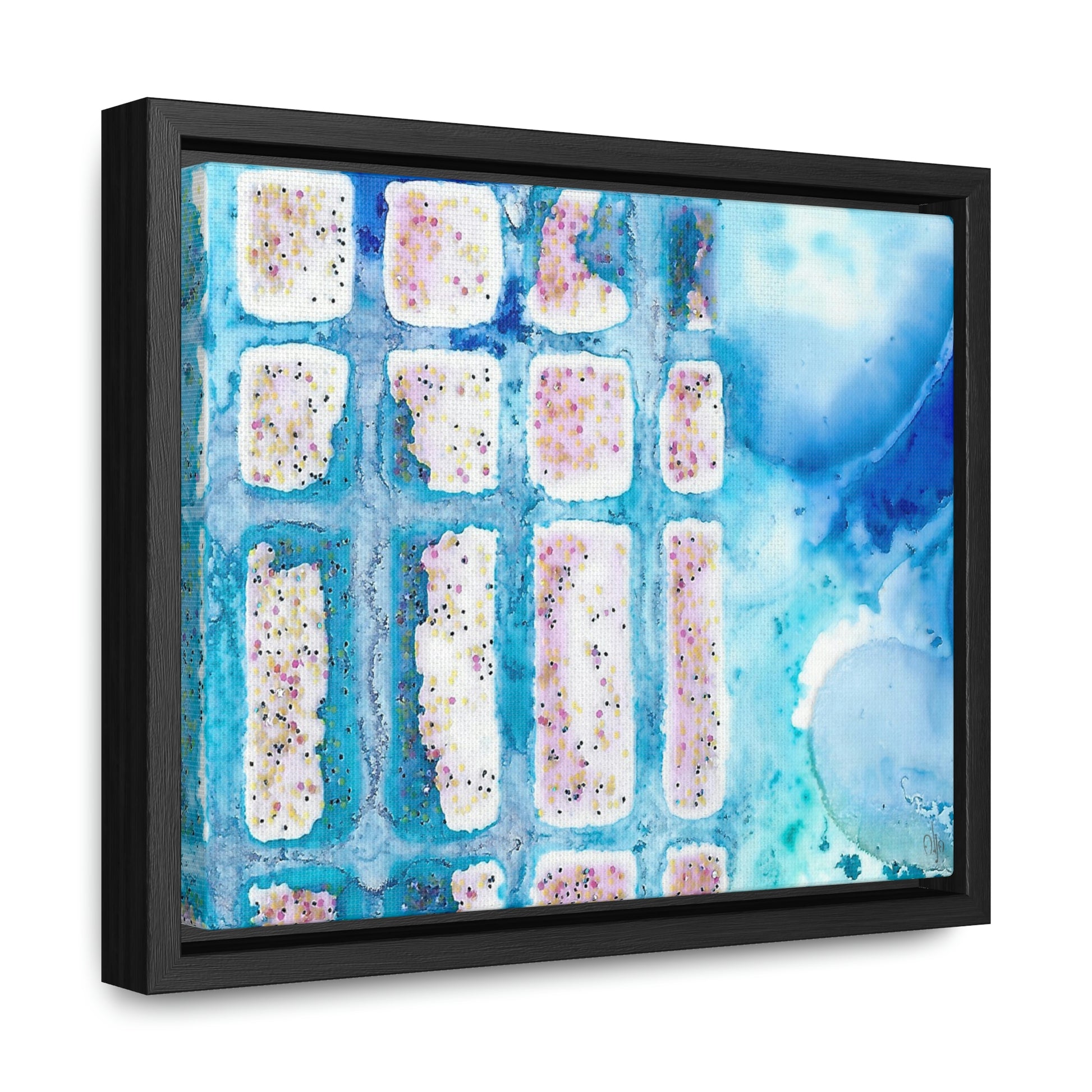 Blue Ice 6 Framed Canvas Print - Alja Design