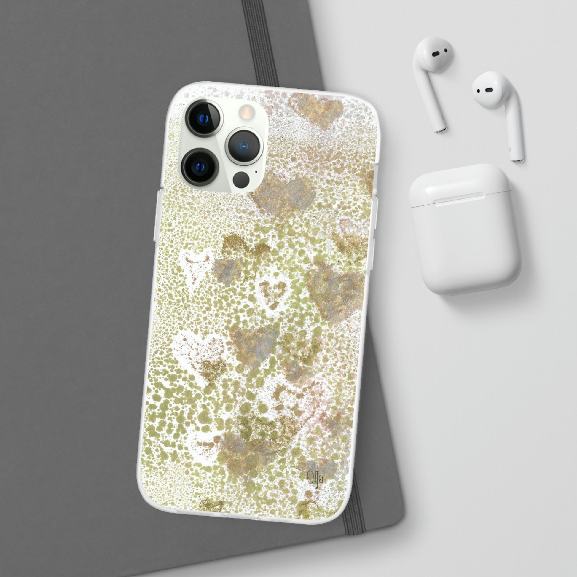 iPhone and Samsung Galaxy Flexi Phone Case Green Hearts - Alja Design