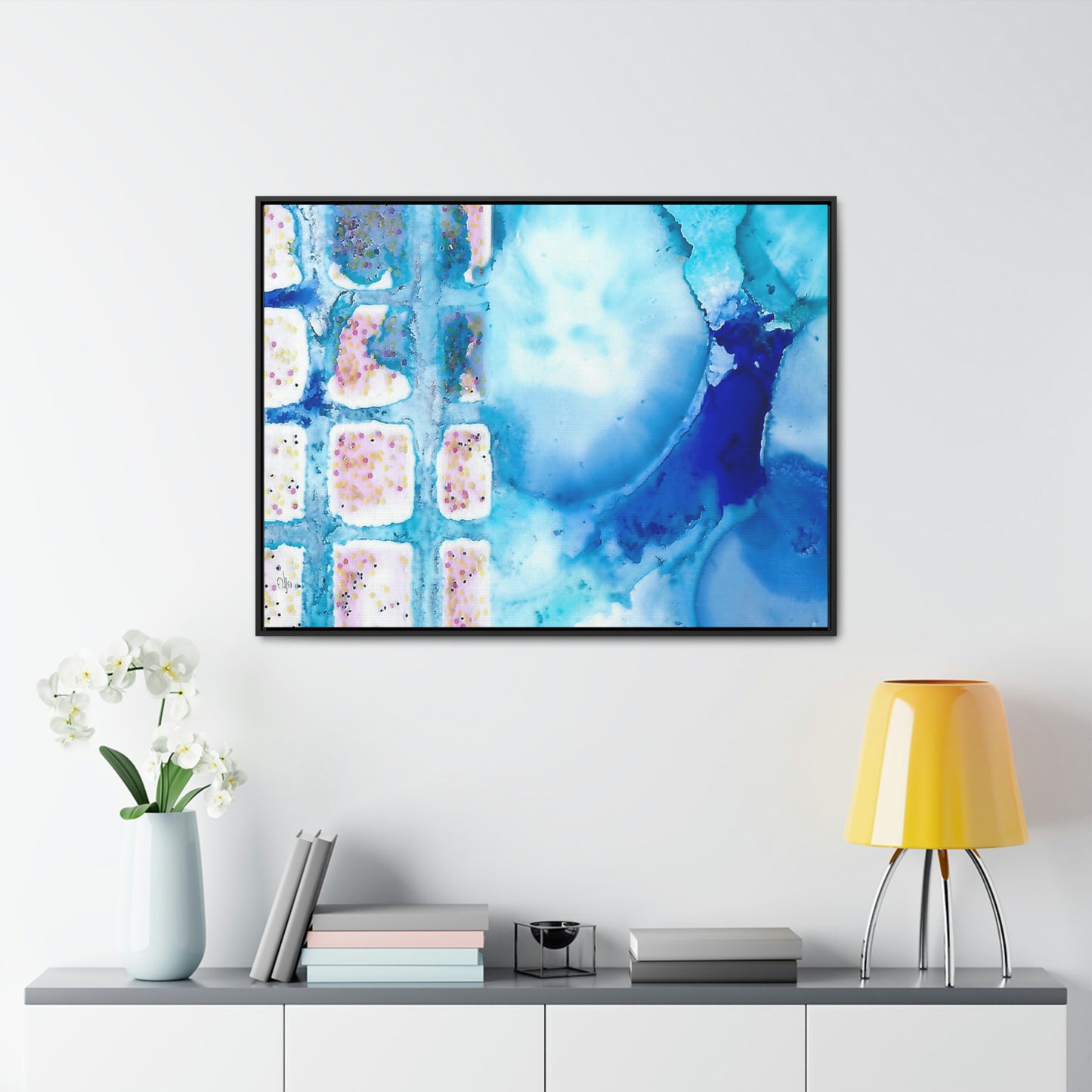 Blue Ice 10 Framed Canvas Print - Alja Design