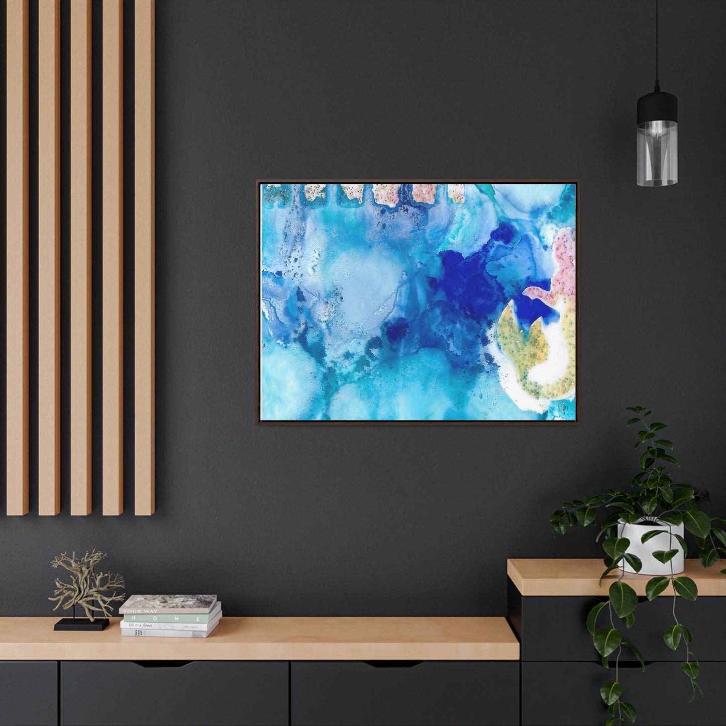 Blue Ice 3 Framed Canvas Print - Alja Design