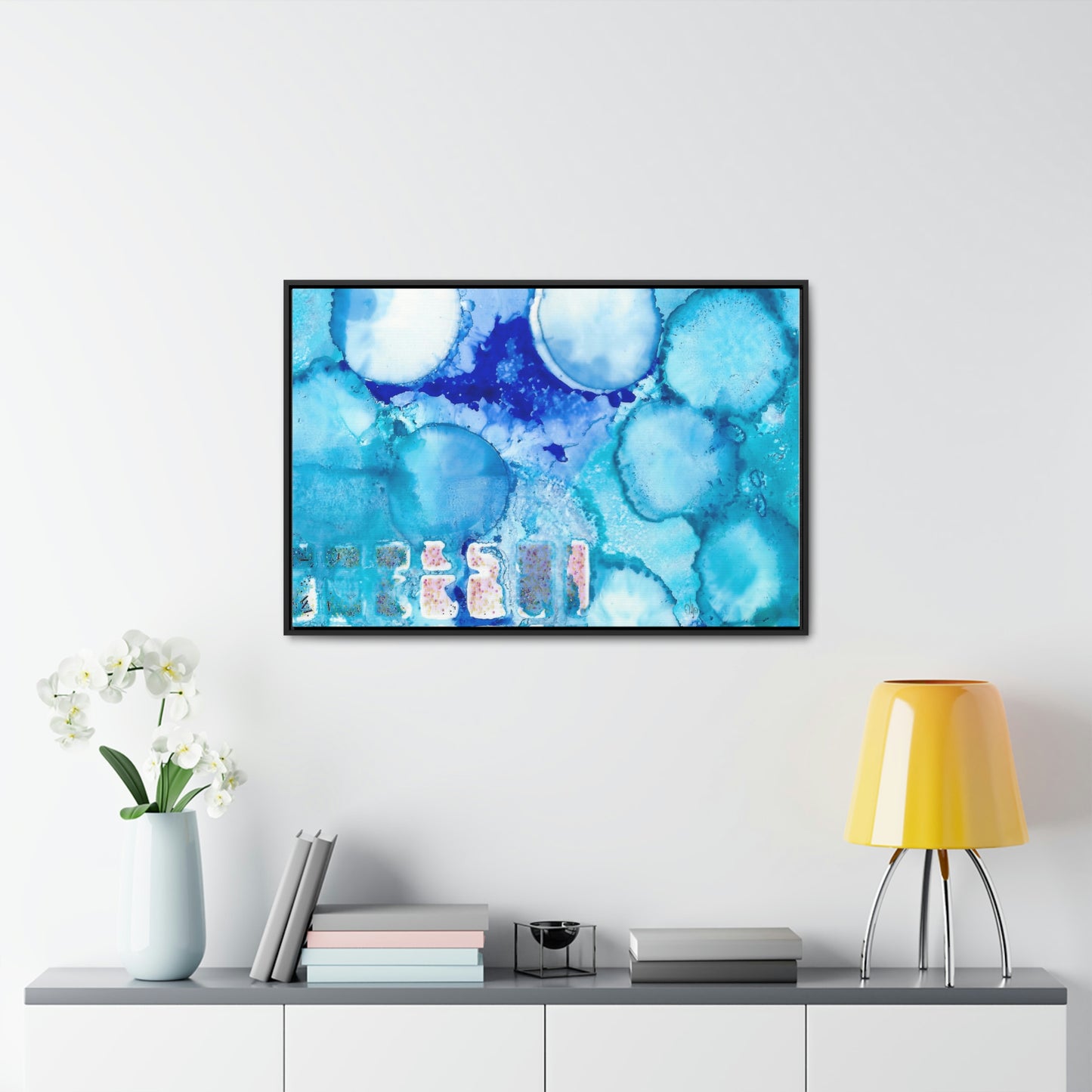 Blue Ice 5 Framed Canvas Print - Alja Design