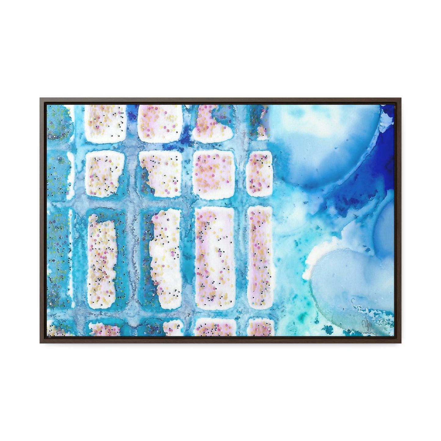 Blue Ice 6 Framed Canvas Print - Alja Design