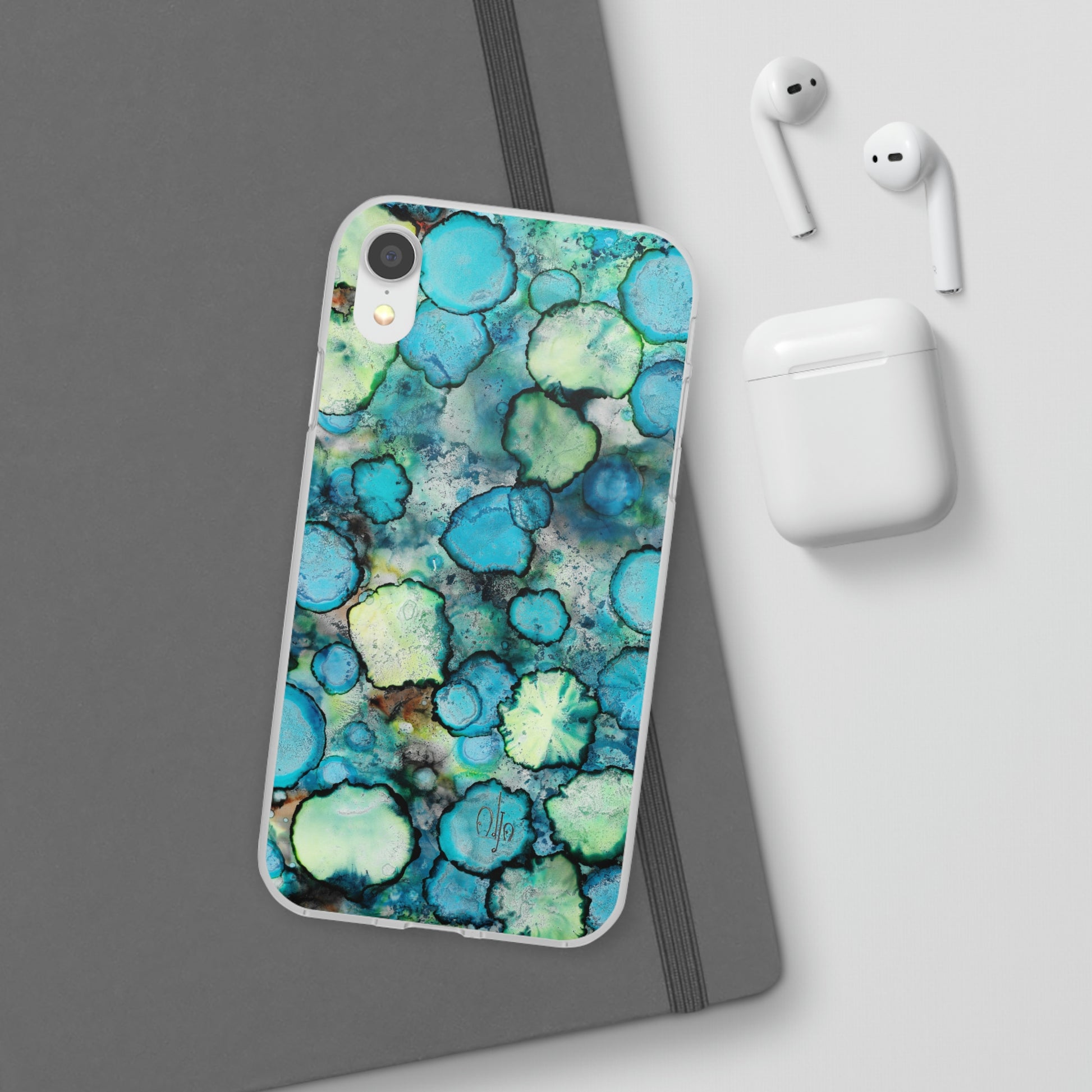 iPhone and Samsung Galaxy Flexi Phone Case Blue Bubbles - Alja Design