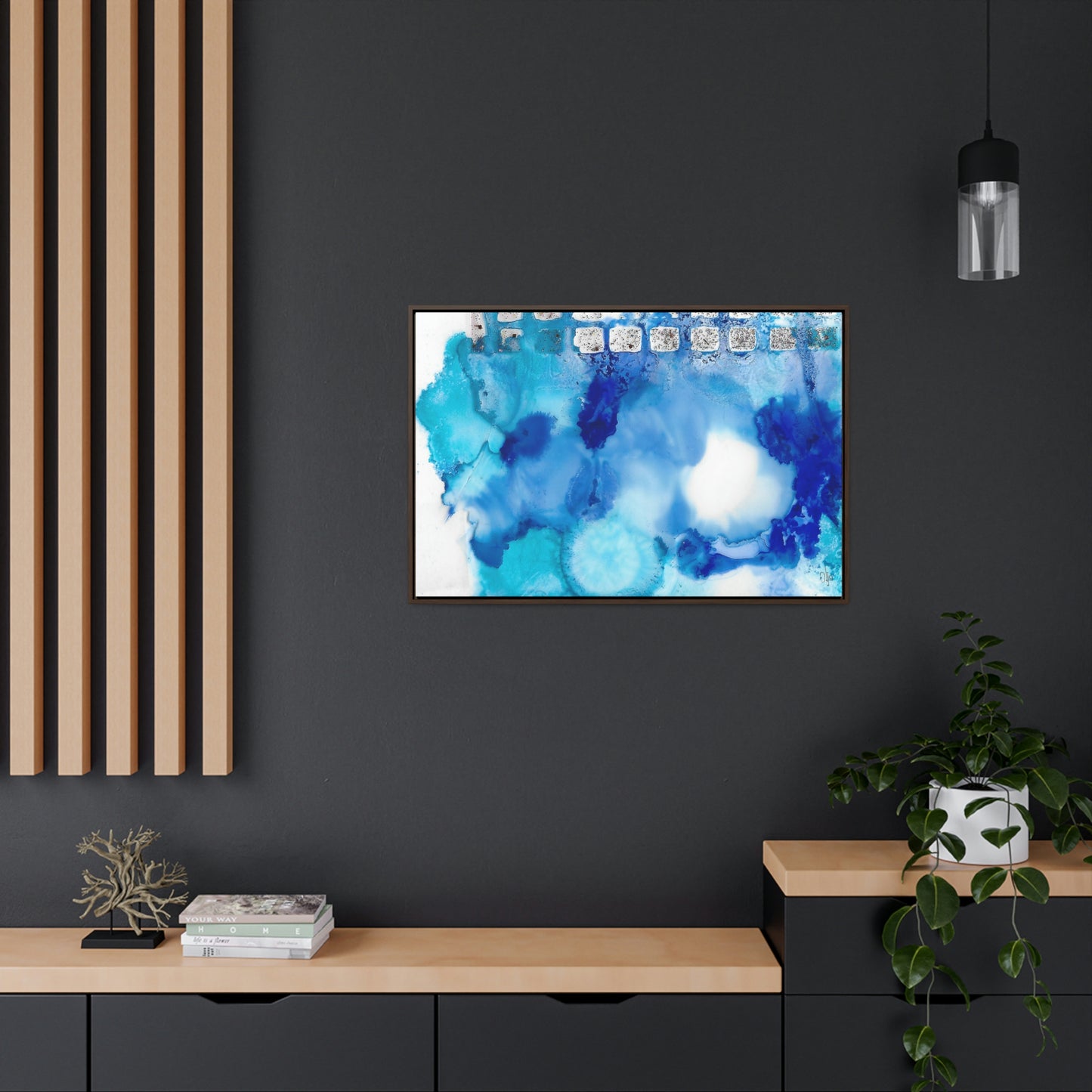 Blue Ice 2 Framed Canvas Print - Alja Design