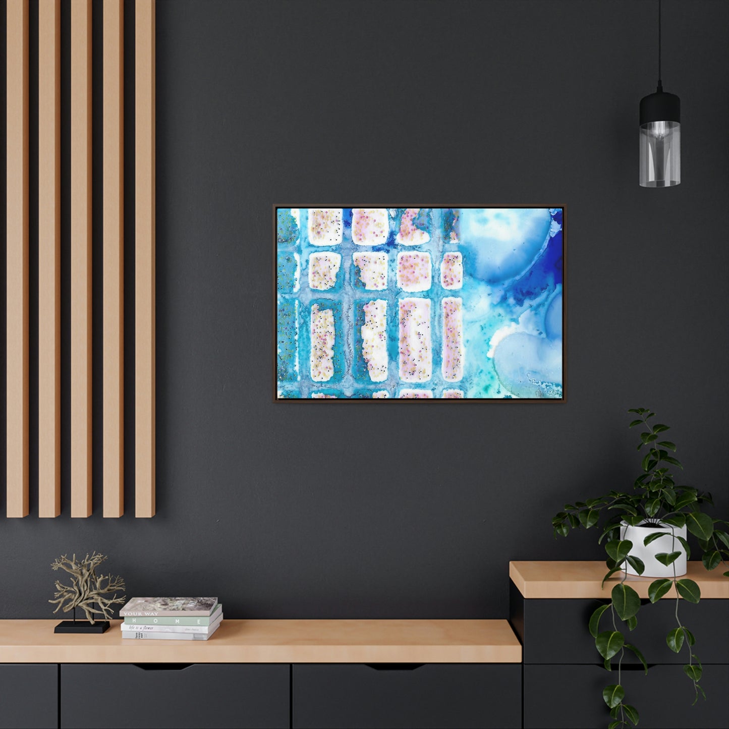 Blue Ice 6 Framed Canvas Print - Alja Design