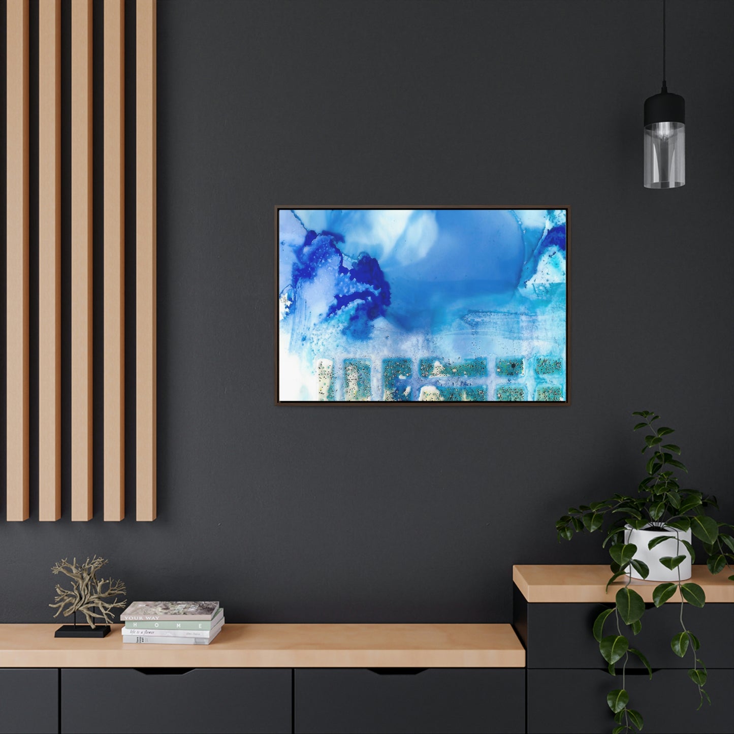 Blue Ice 7 Framed Canvas Print - Alja Design